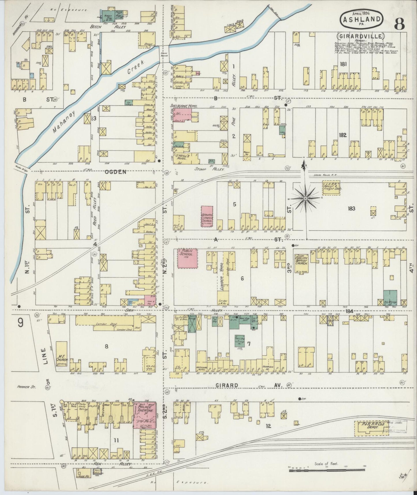 Sanborn Fire Insurance Map from Ashland, Schuylkill County, Pennsylvania (1896), Sheet #0008 - Historic Sanborn Fire Insurance Map Print, vintage old map wall art, antique decor, genealogy gift, Pennsylvania Pennsylvania map