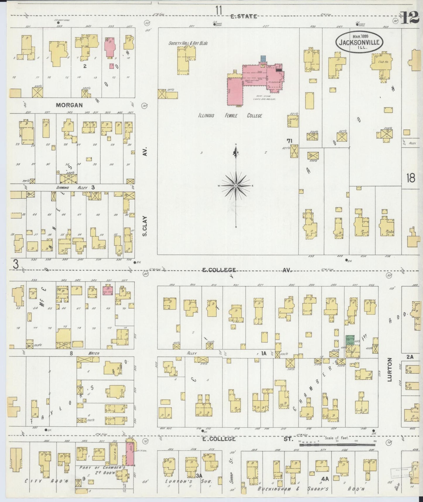 Sanborn Fire Insurance Map from Jacksonville, Morgan County, Illinois. (1899), Sheet 12 – Historic Sanborn Fire Insurance Map Print