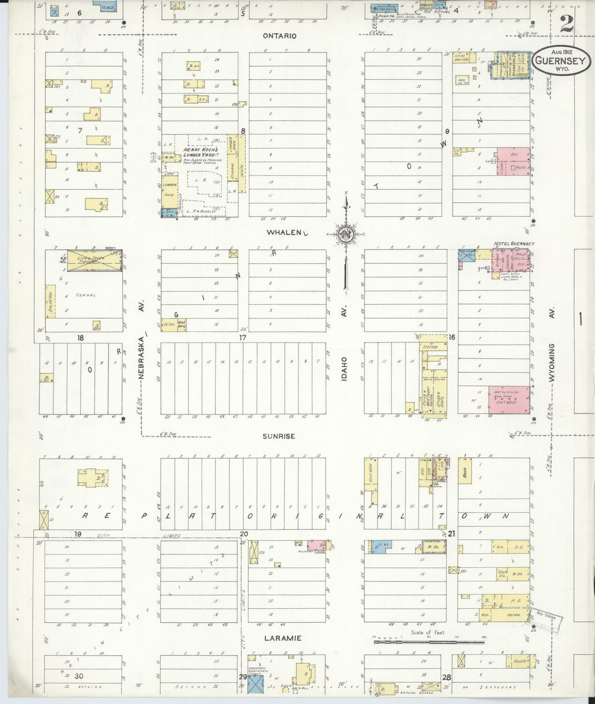Sanborn Fire Insurance Map from Guernsey, Platte County, Wyoming (1912), Sheet #0002 - Complete Map Set gallery image, historic Sanborn map, vintage wall art, Wyoming Wyoming
