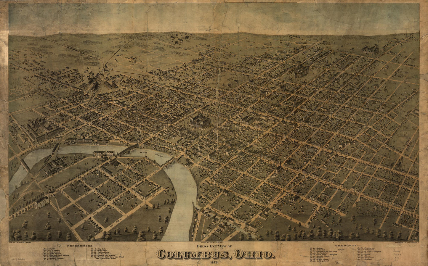Birds eye view of Columbus, Ohio (1872) – Historic Bird’s-Eye View Panorama Print
