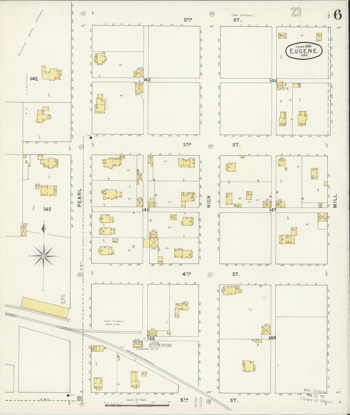 Sanborn Fire Insurance Map from Eugene, Lane County, Oregon (1896), Sheet #0006 - Historic Sanborn Fire Insurance Map Print, vintage old map wall art, antique decor, genealogy gift, Oregon Oregon map