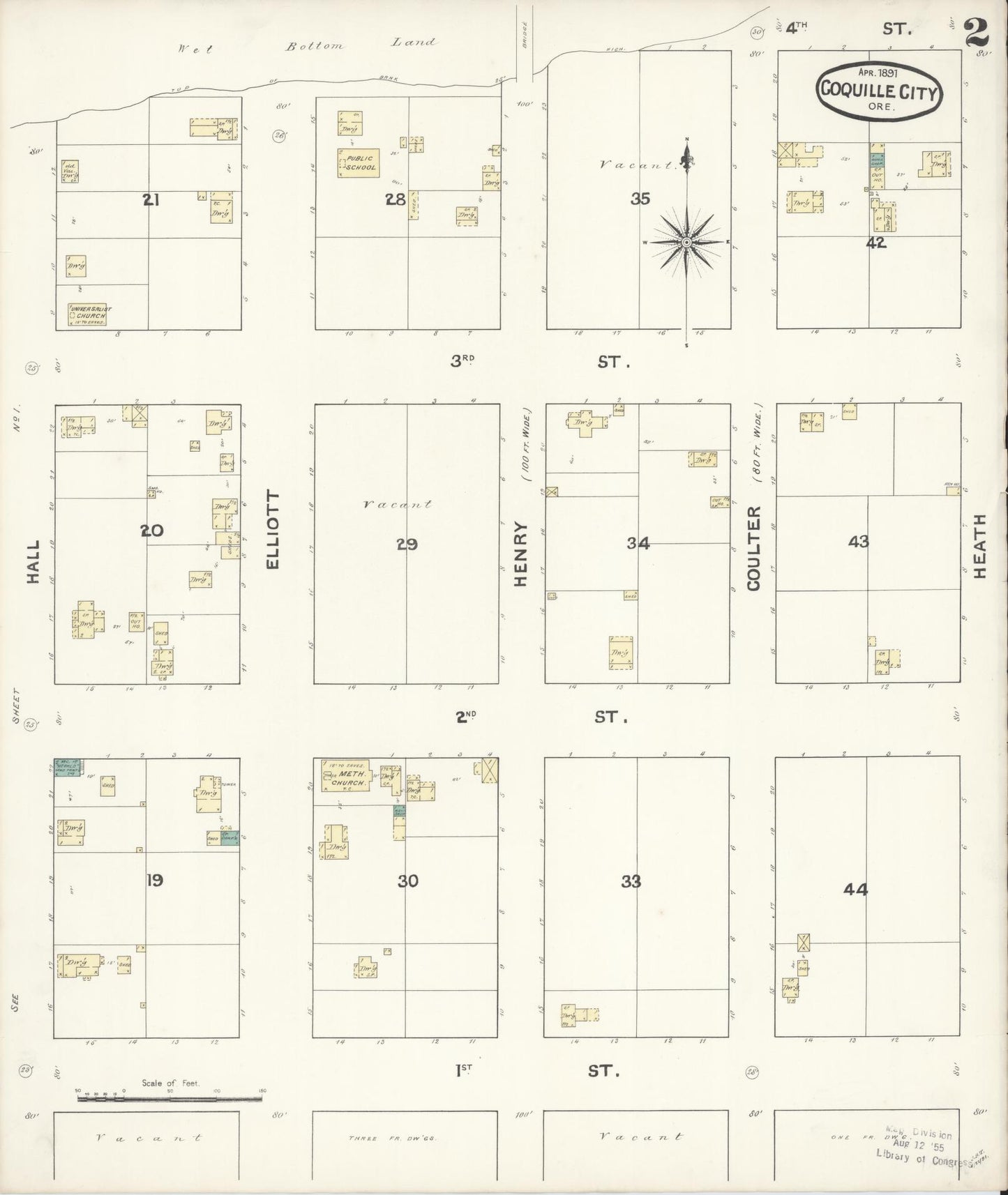 Sanborn Fire Insurance Map from Coquille, Coos County, Oregon (1891), Sheet #0002 - Complete Map Set gallery image, historic Sanborn map, vintage wall art, Oregon Oregon