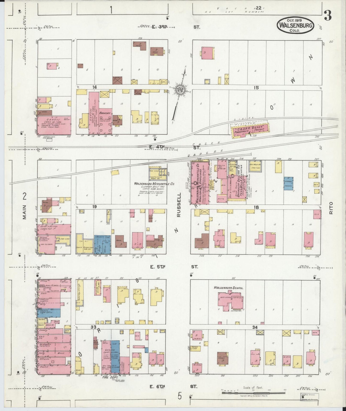 Sanborn Fire Insurance Map from Walsenburg, Huerfano County, Colorado (1919), Sheet #0003 - Historic Sanborn Fire Insurance Map Print, vintage old map wall art, antique decor, genealogy gift, Colorado Colorado map