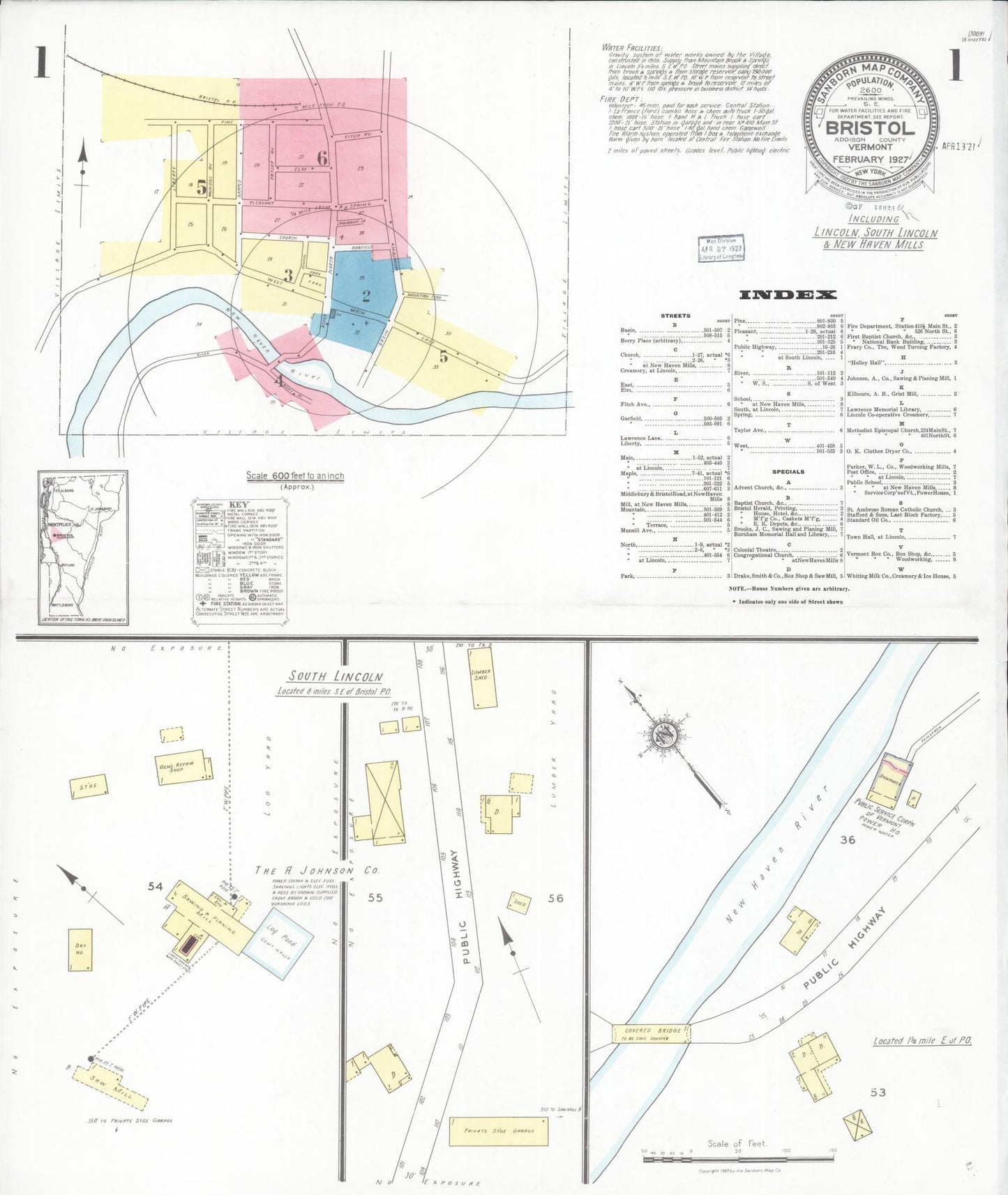 Sanborn Fire Insurance Map from Bristol, Addison County, Vermont. (1927) – Historic Sanborn Fire Insurance Map Print