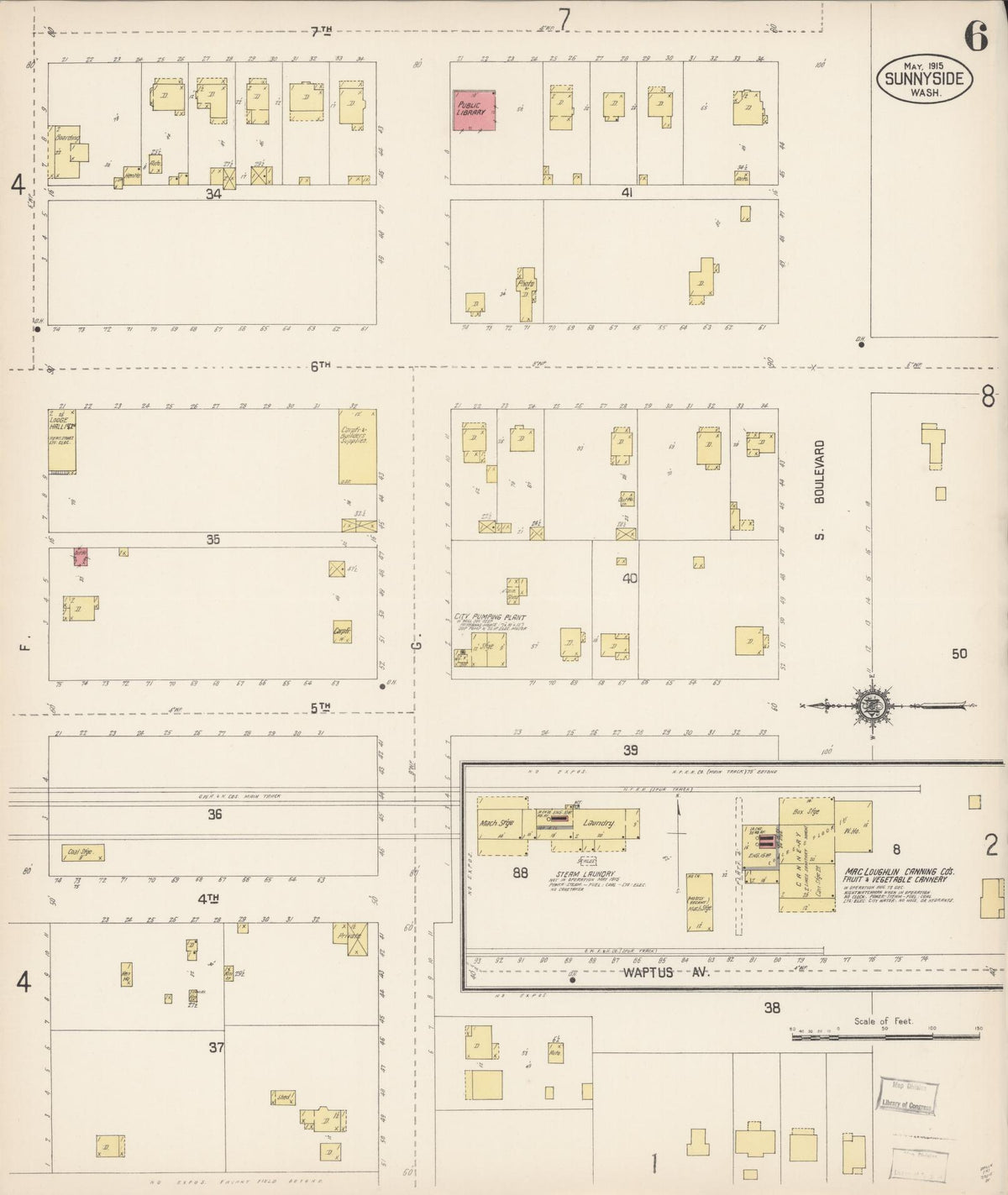 Sanborn Fire Insurance Map from Sunnyside, Yakima County, Washington (1915), Sheet #0006 - Historic Sanborn Fire Insurance Map Print, vintage old map wall art, antique decor, genealogy gift, Washington Washington map