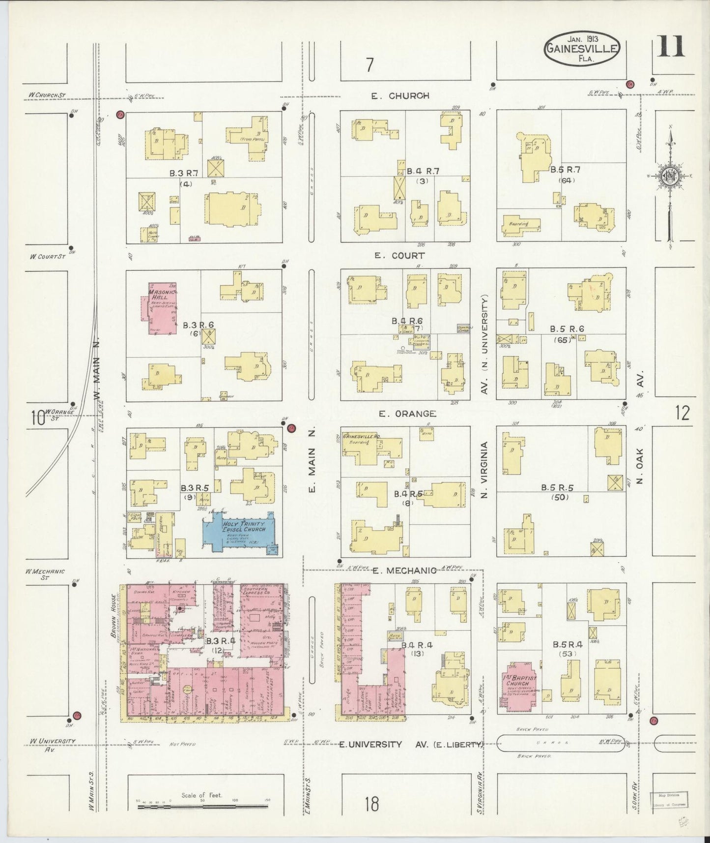 Sanborn Fire Insurance Map from Gainesville, Alachua County, Florida (1913), Sheet #0011 - Historic Sanborn Fire Insurance Map Print, vintage old map wall art, antique decor, genealogy gift, Florida Florida map