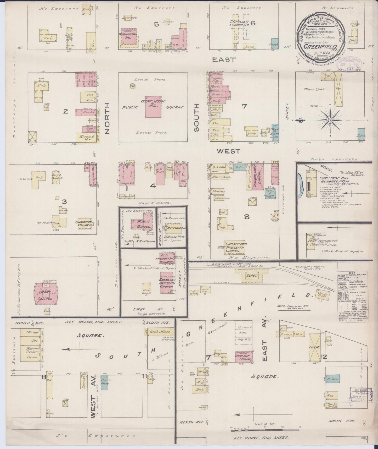 Sanborn Fire Insurance Map from Greenfield, Dade County, Missouri (1885), Sheet #0001 - Historic Sanborn Fire Insurance Map Print, vintage old map wall art, antique decor, genealogy gift, Missouri Missouri map