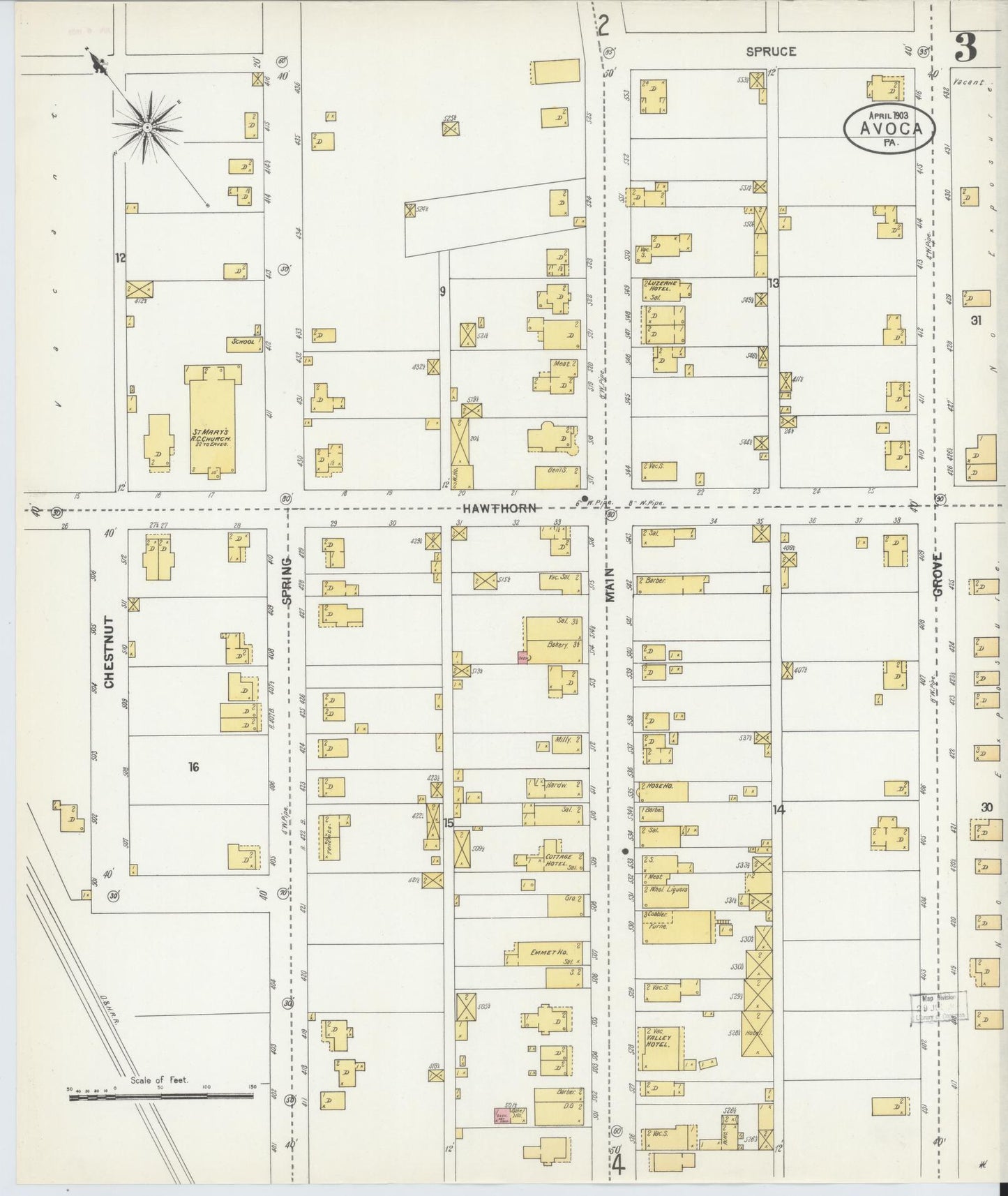 Sanborn Fire Insurance Map from Avoca, Luzerne County, Pennsylvania (1903), Sheet #0003 - Historic Sanborn Fire Insurance Map Print, vintage old map wall art, antique decor, genealogy gift, Pennsylvania Pennsylvania map