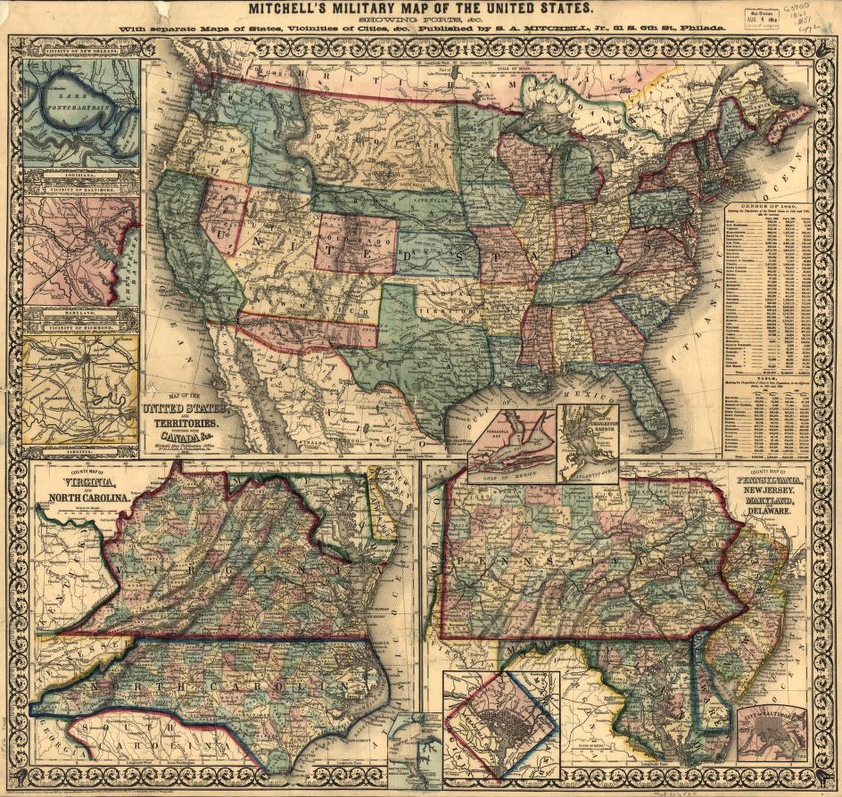 Map of the United States, and territories. Civil War Map (1861) - Historic Battlefield Map Reprint