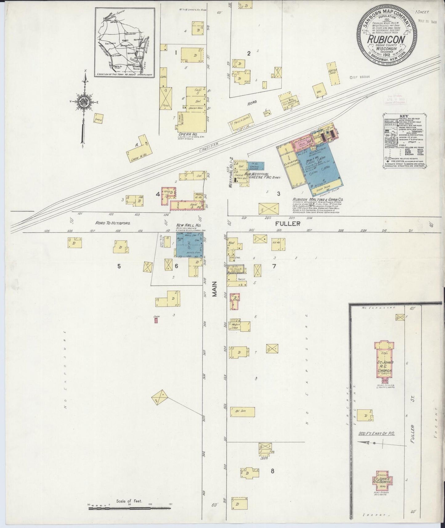 Sanborn Fire Insurance Map from Rubicon, Dodge County, Wisconsin (1912), Sheet #0001 - Historic Sanborn Fire Insurance Map Print, vintage old map wall art, antique decor, genealogy gift, Wisconsin Wisconsin map