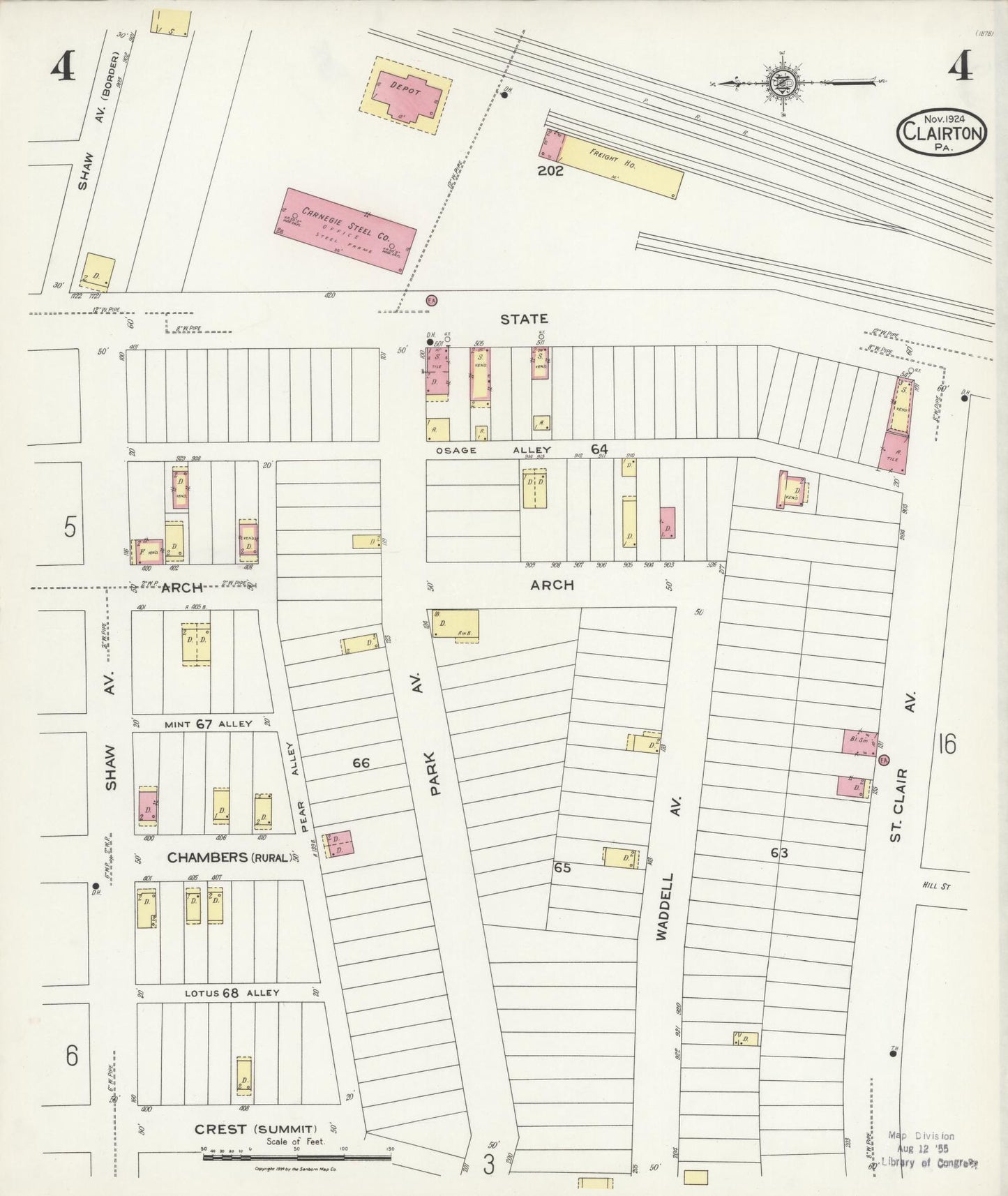 Sanborn Fire Insurance Map from Clairton, Allegheny County, Pennsylvania (1924), Sheet #0004 - Historic Sanborn Fire Insurance Map Print, vintage old map wall art, antique decor, genealogy gift, Pennsylvania Pennsylvania map