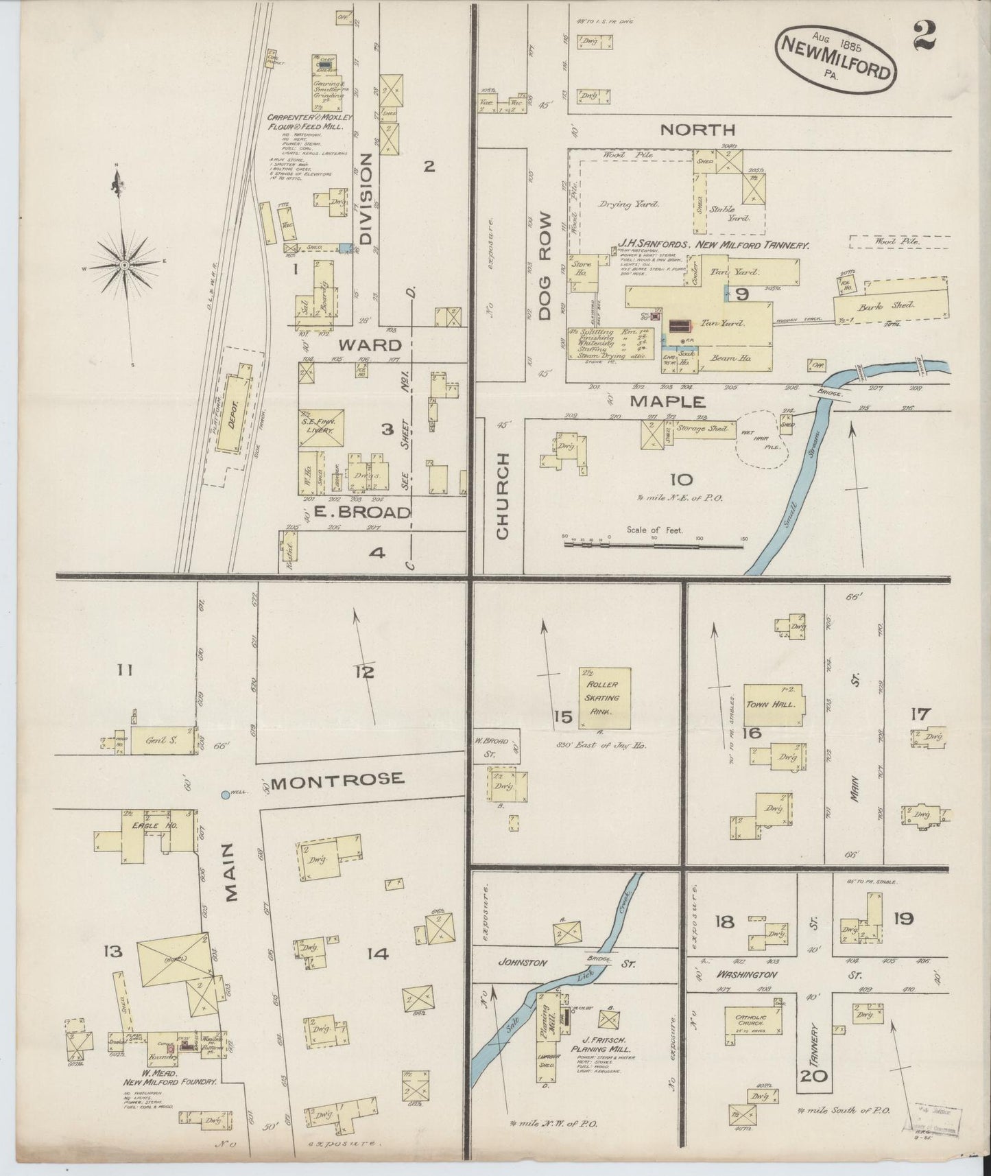 Sanborn Fire Insurance Map from New Milford, Susquehanna County, Pennsylvania (1885), Sheet #0002 - Complete Map Set gallery image, historic Sanborn map, vintage wall art, Pennsylvania Pennsylvania