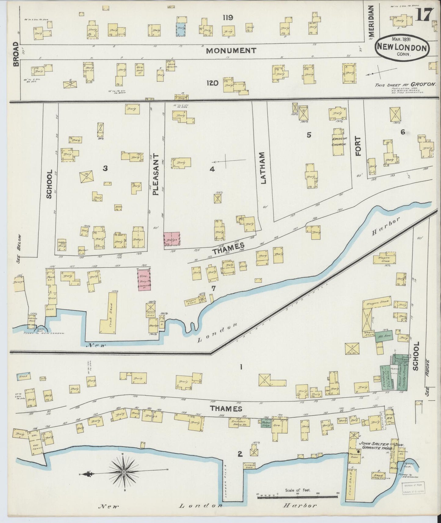Sanborn Fire Insurance Map from New London, New London County, Connecticut (1891), Sheet #0017 - Complete Map Set gallery image, historic Sanborn map, vintage wall art, Connecticut Connecticut
