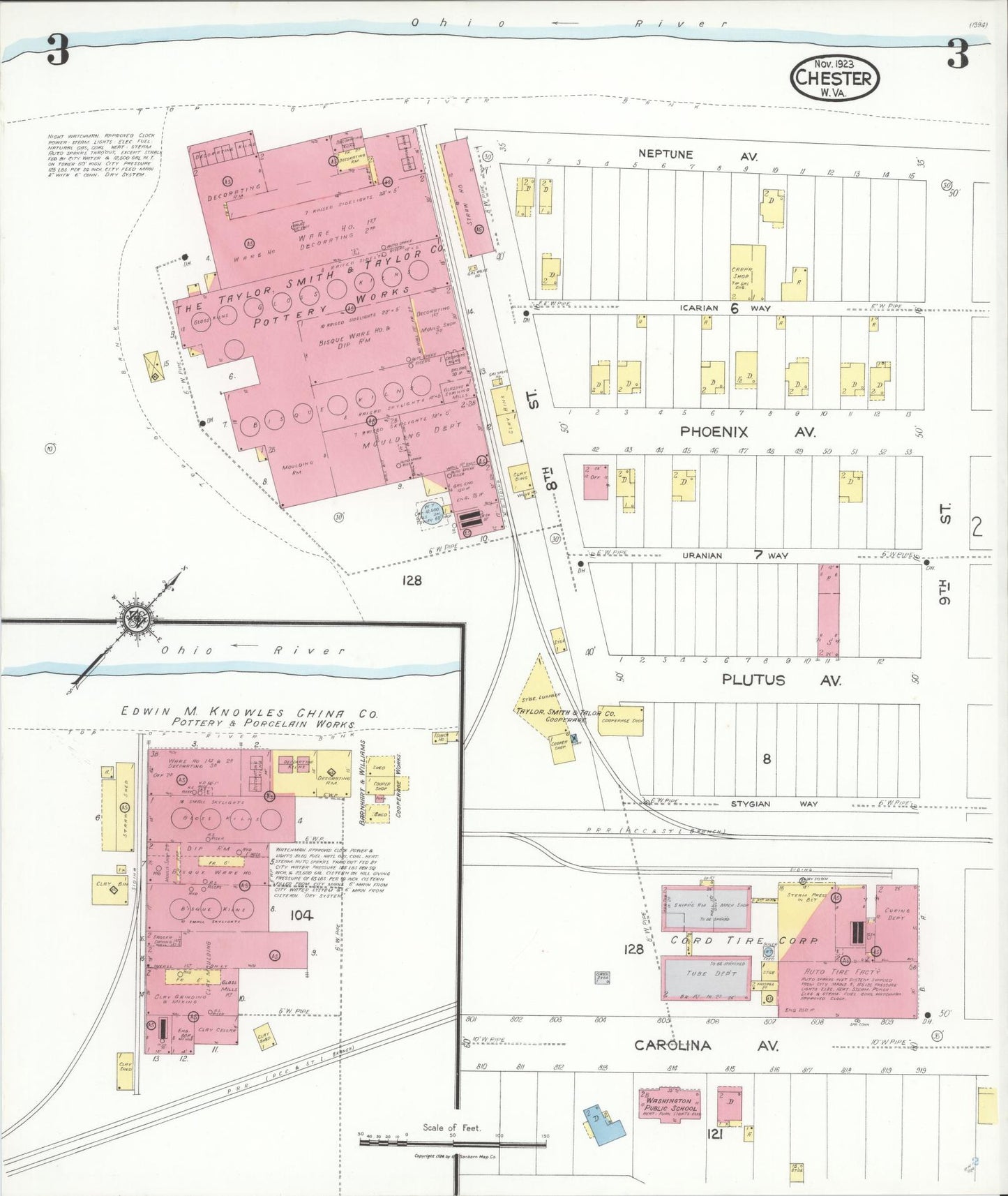 Sanborn Fire Insurance Map from Chester, Hancock County, West Virginia (1923), Sheet #0003 - Historic Sanborn Fire Insurance Map Print, vintage old map wall art, antique decor, genealogy gift, West Virginia West Virginia map