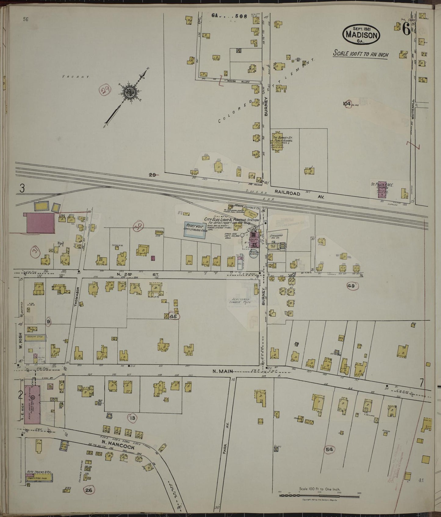 Sanborn Fire Insurance Map from Madison, Morgan County, Georgia (1941), Sheet #0006 - Historic Sanborn Fire Insurance Map Print, vintage old map wall art, antique decor, genealogy gift, Georgia Georgia map