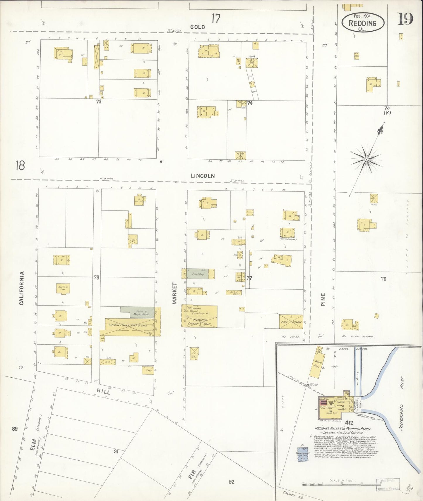 Sanborn Fire Insurance Map from Redding, Shasta County, California (1904), Sheet #0019 - Complete Map Set gallery image, historic Sanborn map, vintage wall art, California California