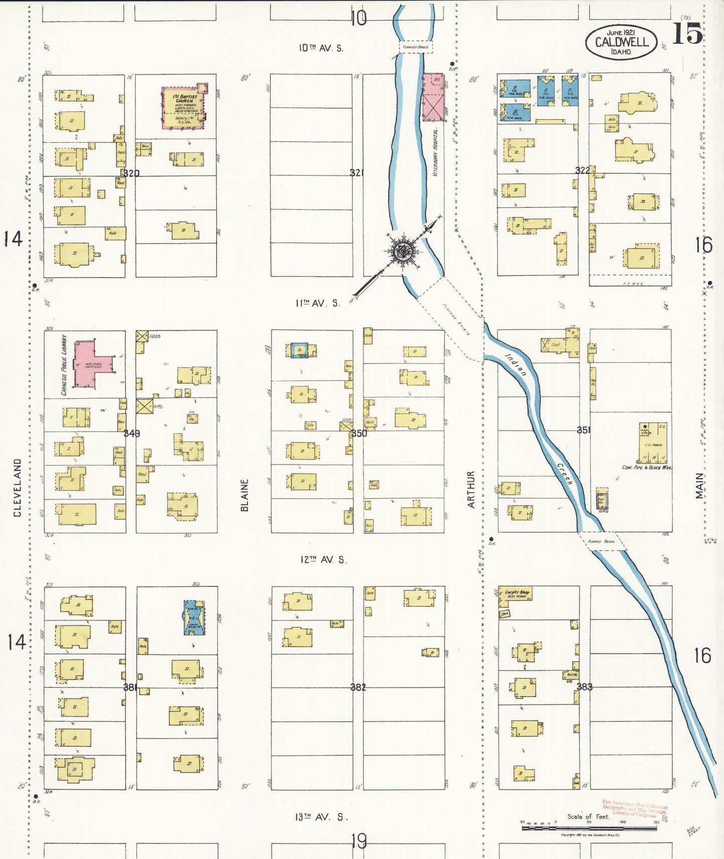 Sanborn Fire Insurance Map from Caldwell, Canyon County, Idaho (1921), Sheet #0015 - Historic Sanborn Fire Insurance Map Print, vintage old map wall art, antique decor, genealogy gift, Idaho Idaho map