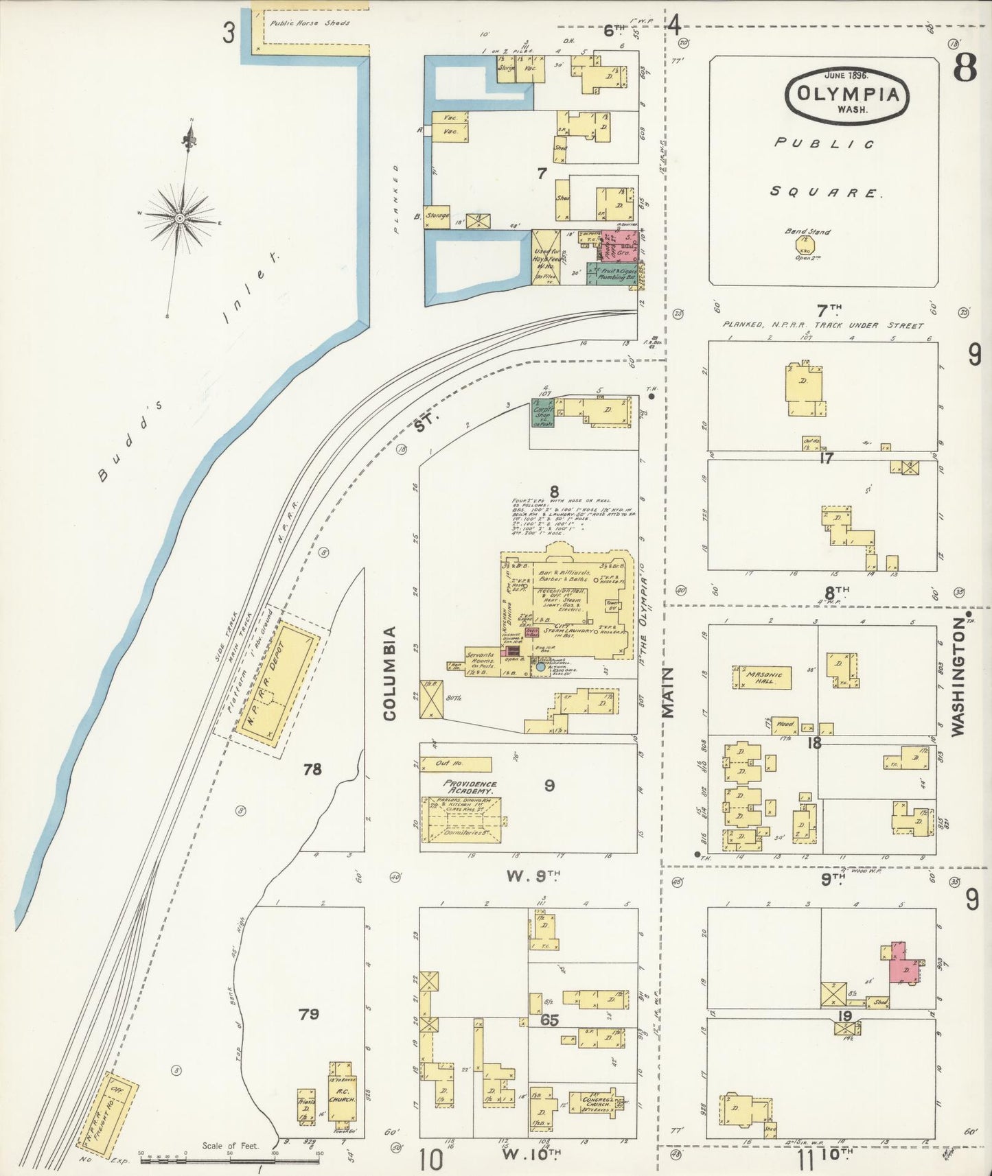 Sanborn Fire Insurance Map from Olympia, Thurston County, Washington (1896), Sheet #0008 - Historic Sanborn Fire Insurance Map Print, vintage old map wall art, antique decor, genealogy gift, Washington Washington map