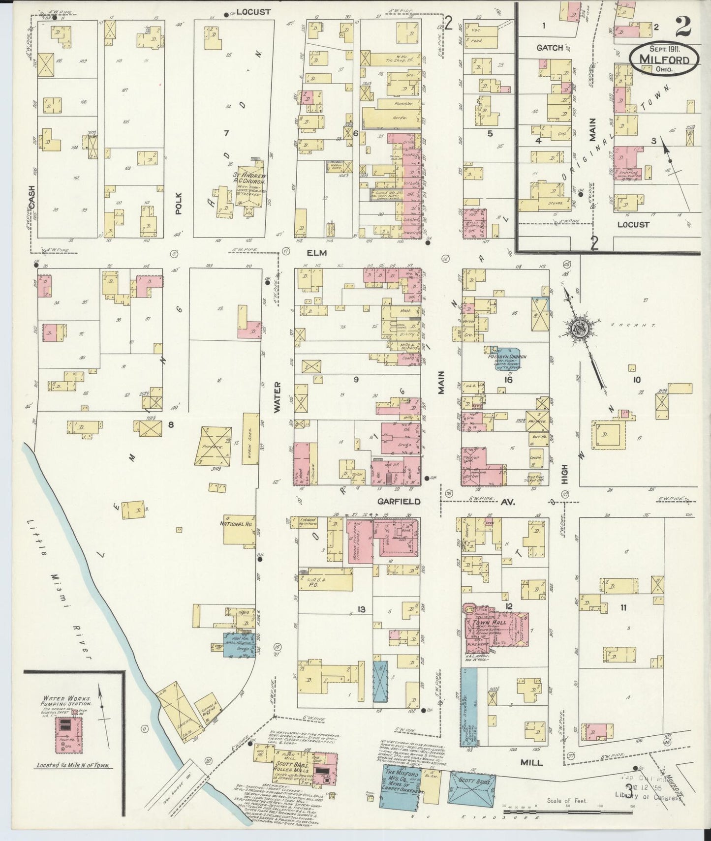 Sanborn Fire Insurance Map from Milford, Clermont And Hamilton County, Ohio (1911), Sheet #0002 - Historic Sanborn Fire Insurance Map Print, vintage old map wall art, antique decor, genealogy gift, Ohio Ohio map