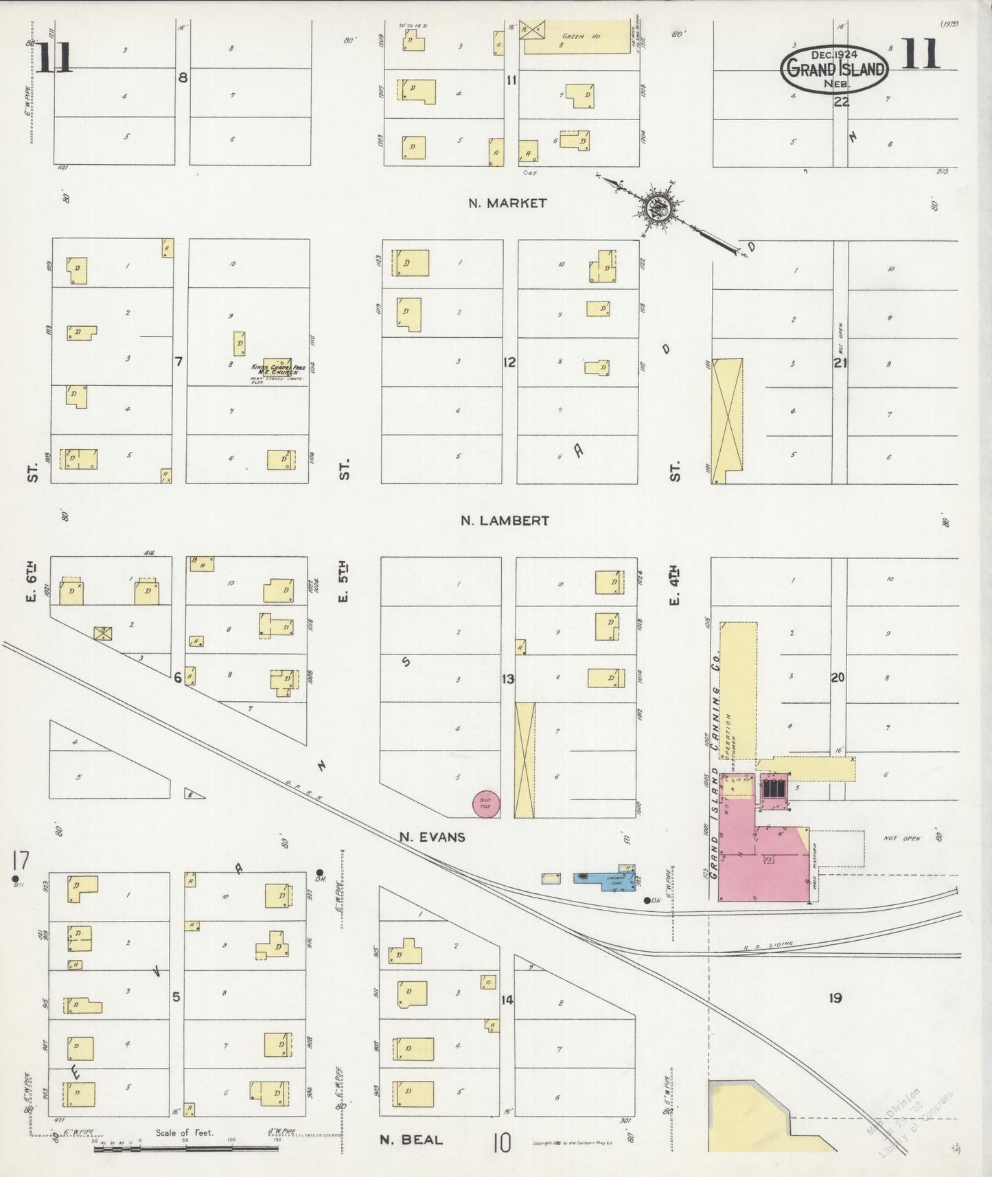 Sanborn Fire Insurance Map from Grand Island, Hall County, Nebraska (1924), Sheet #0011 - Historic Sanborn Fire Insurance Map Print, vintage old map wall art, antique decor, genealogy gift, Nebraska Nebraska map