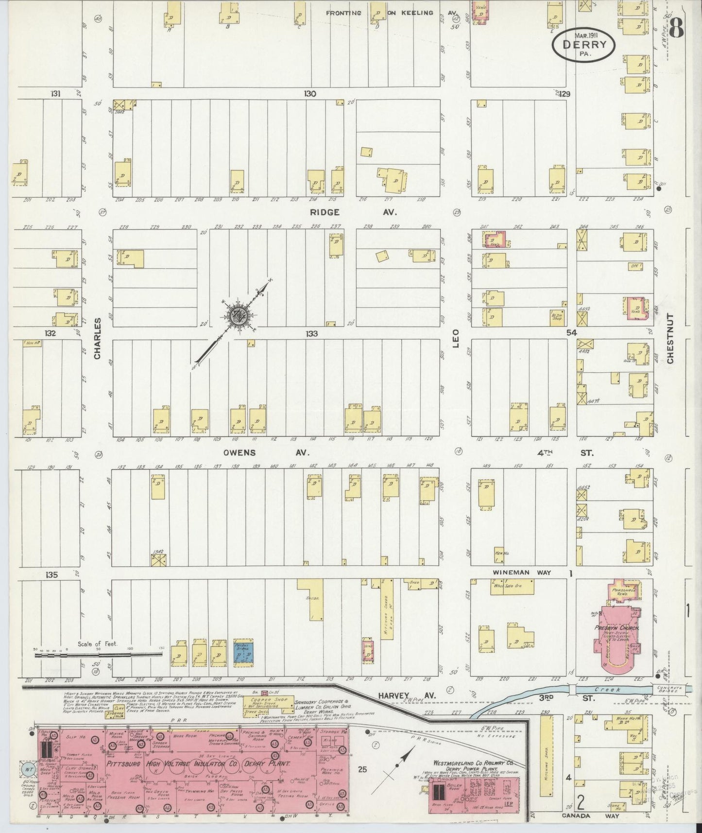 Sanborn Fire Insurance Map from Derry, Westmoreland County, Pennsylvania (1911), Sheet #0008 - Historic Sanborn Fire Insurance Map Print, vintage old map wall art, antique decor, genealogy gift, Pennsylvania Pennsylvania map