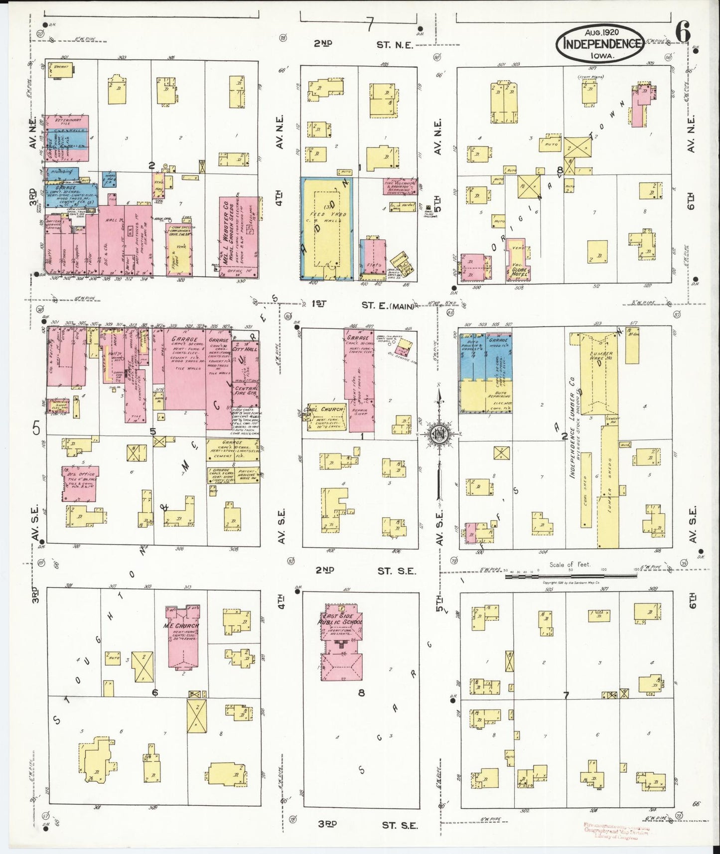 Sanborn Fire Insurance Map from Independence, Buchanan County, Iowa (1920), Sheet #0006 - Historic Sanborn Fire Insurance Map Print, vintage old map wall art