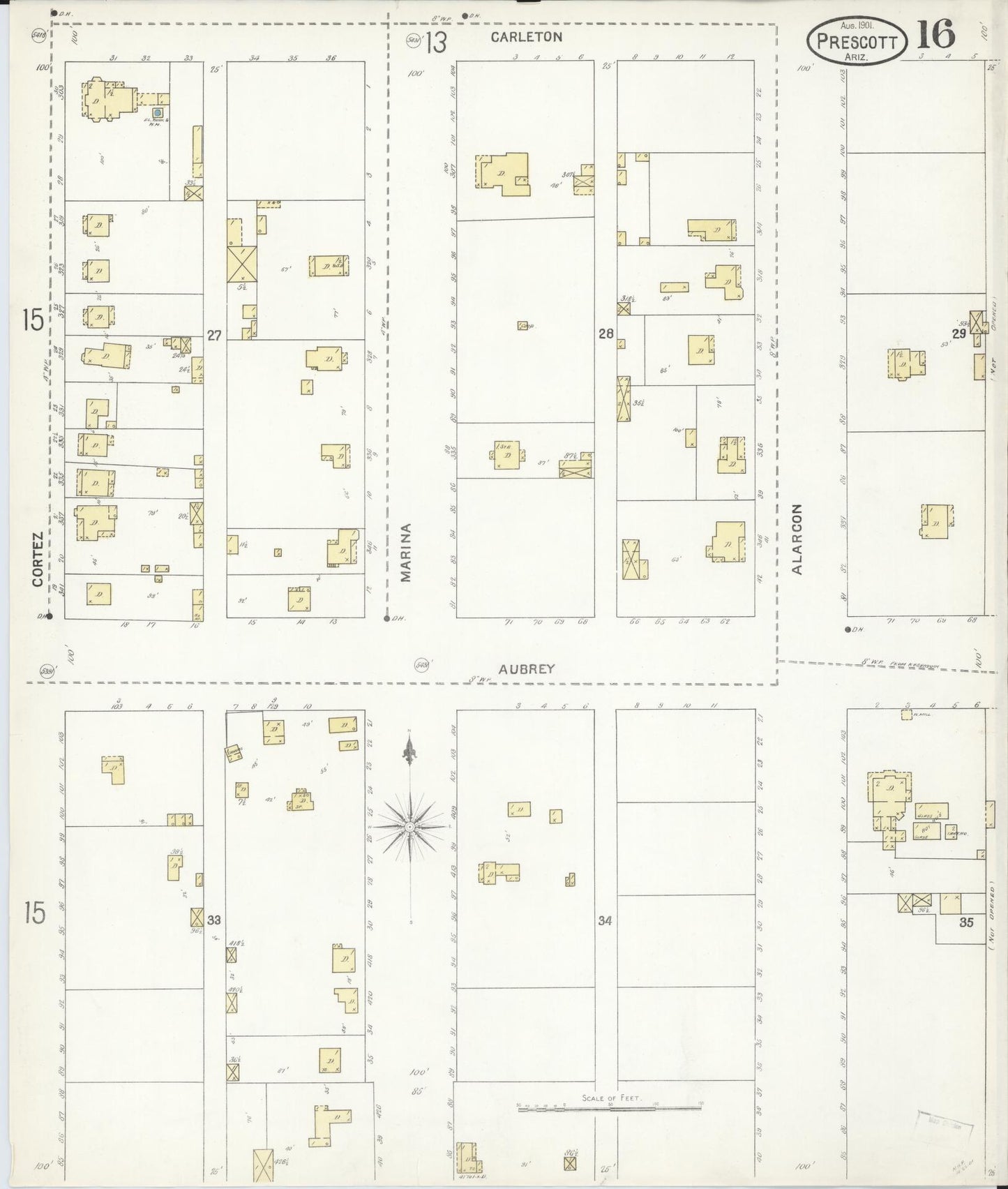 Sanborn Fire Insurance Map from Prescott, Yavapai County, Arizona (1901), Sheet #0016 - Complete Map Set gallery image, historic Sanborn map, vintage wall art, Arizona Arizona