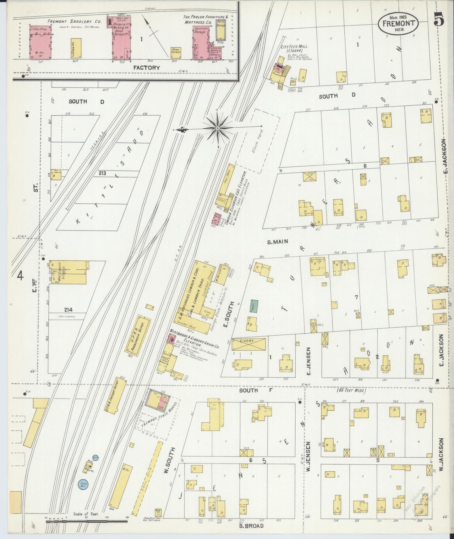 Sanborn Fire Insurance Map from Fremont, Dodge County, Nebraska (1903), Sheet #0005 - Historic Sanborn Fire Insurance Map Print, vintage old map wall art, antique decor, genealogy gift, Nebraska Nebraska map