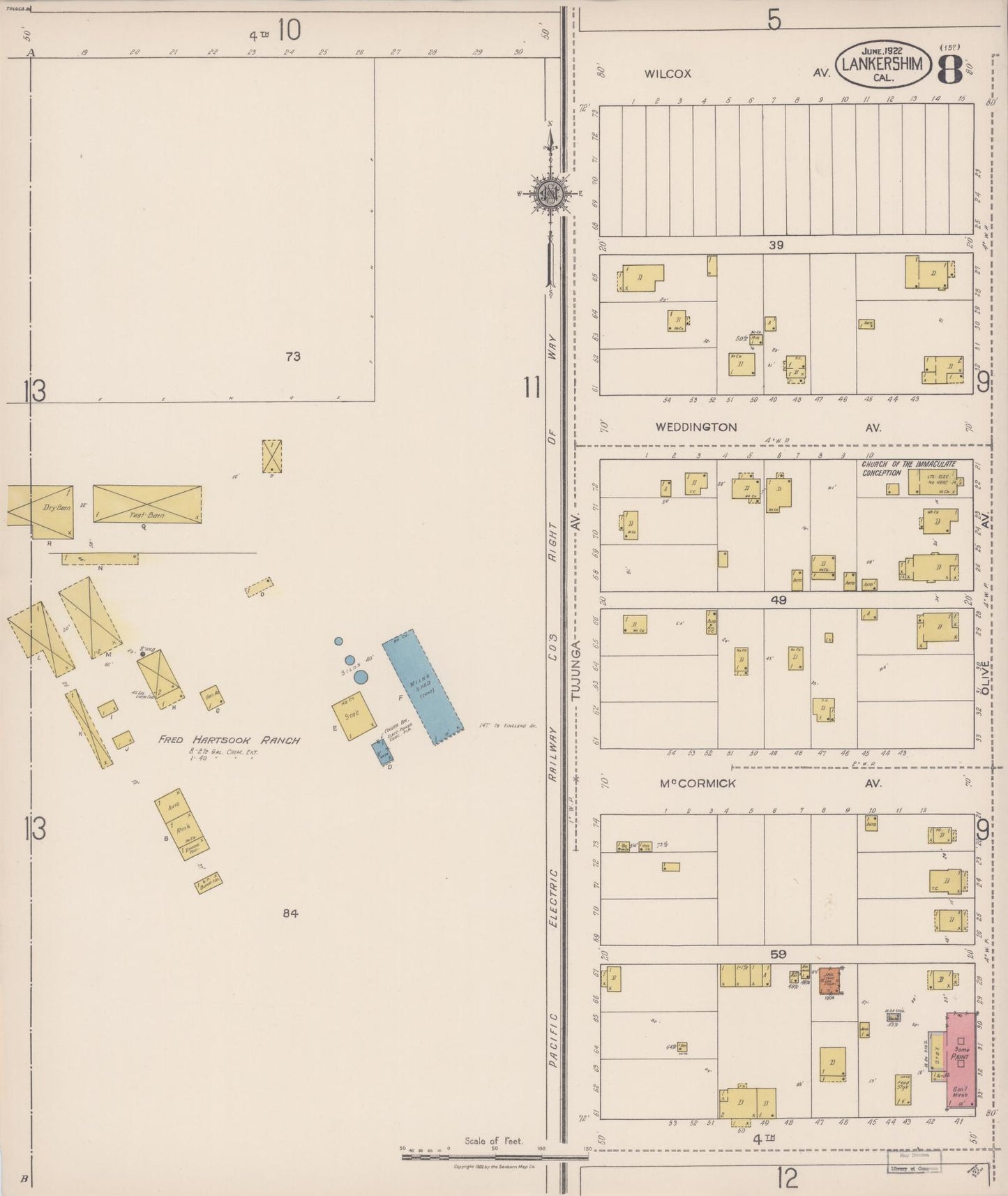 Sanborn Fire Insurance Map from Lankershim, Los Angeles County, California (1922), Sheet #0008 - Historic Sanborn Fire Insurance Map Print, vintage old map wall art, antique decor, genealogy gift, California California map