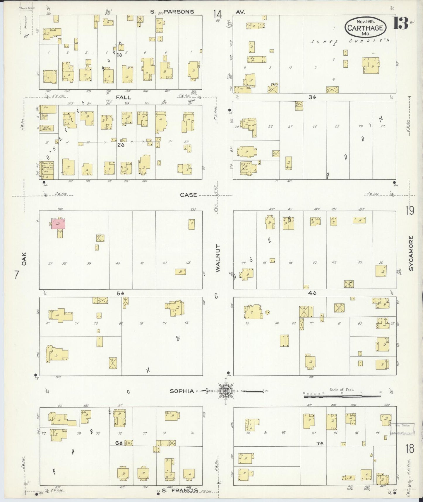 Sanborn Fire Insurance Map from Carthage, Jasper County, Missouri (1915), Sheet #0013 - Historic Sanborn Fire Insurance Map Print, vintage old map wall art, antique decor, genealogy gift, Missouri Missouri map