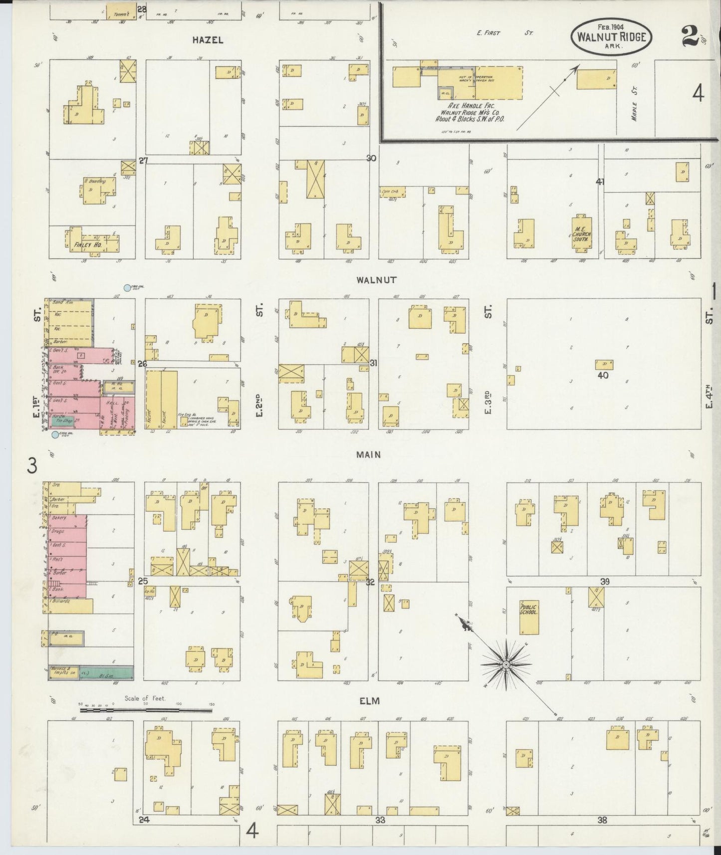 Sanborn Fire Insurance Map from Walnut Ridge, Lawrence County, Arkansas (1904), Sheet #0002 - Historic Sanborn Fire Insurance Map Print, vintage old map wall art, antique decor, genealogy gift, Arkansas Arkansas map