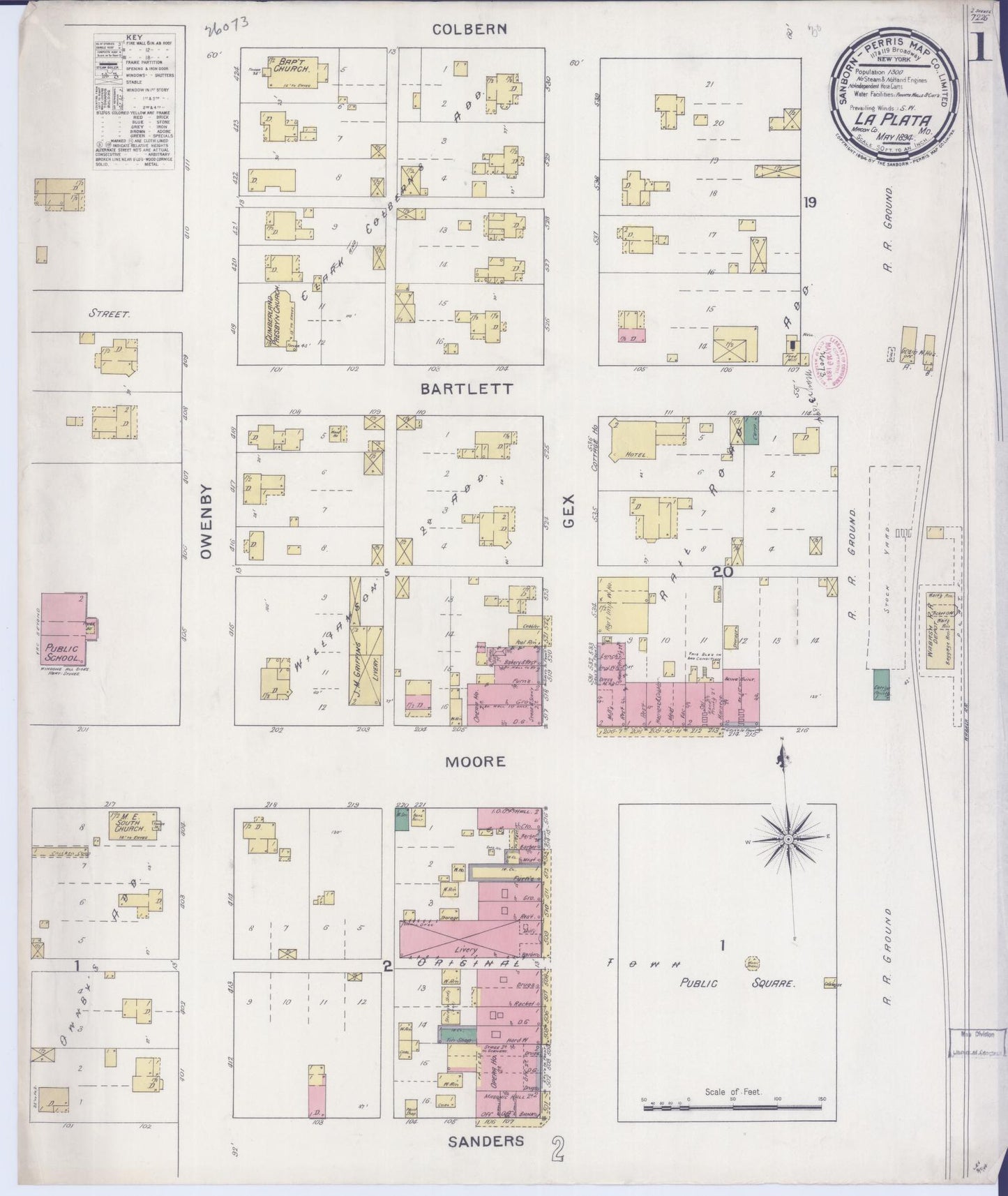 Sanborn Fire Insurance Map from La Plata, Macon County, Missouri (1894), Sheet #0001 - Historic Sanborn Fire Insurance Map Print, vintage old map wall art, antique decor, genealogy gift, Missouri Missouri map