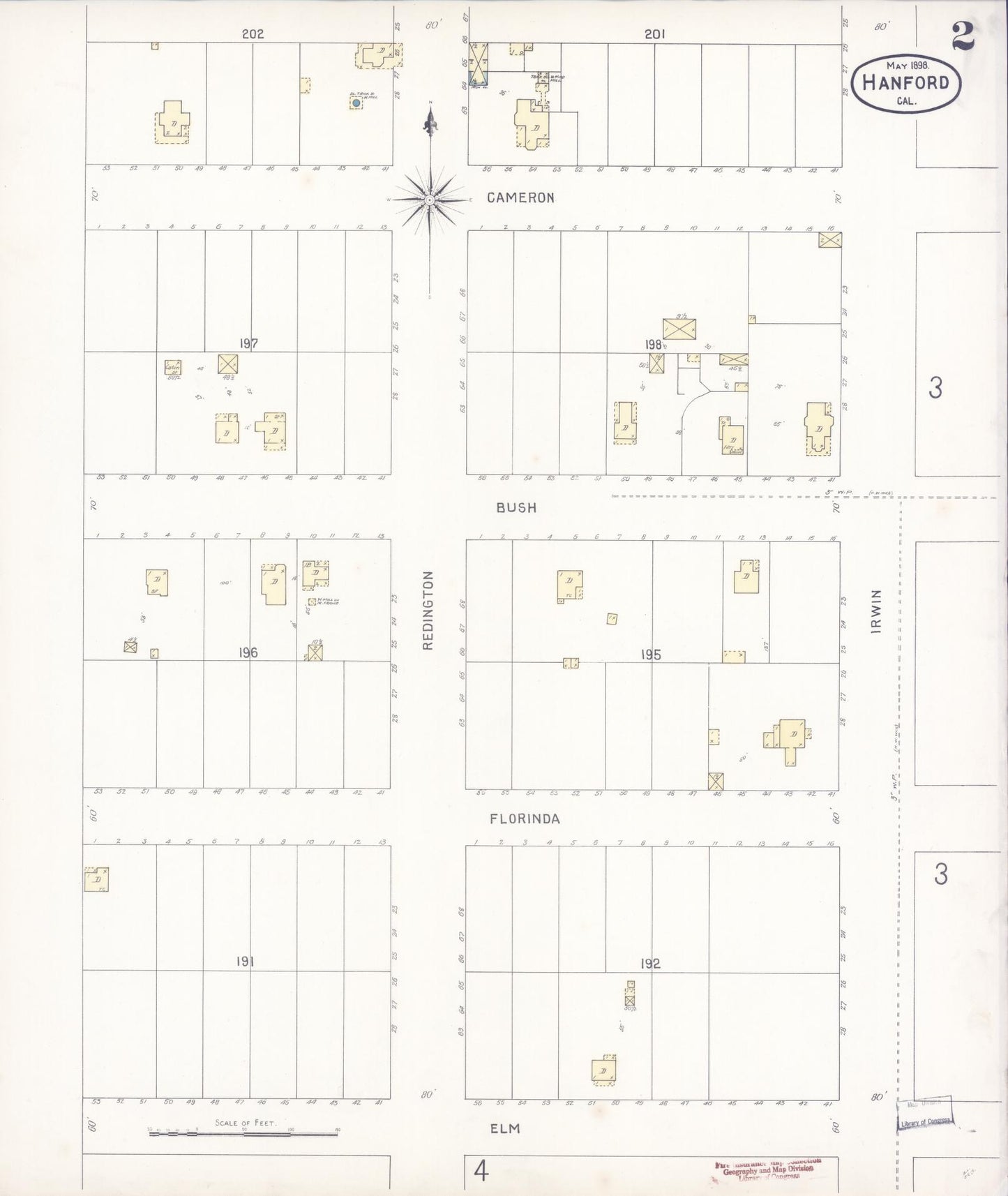 Sanborn Fire Insurance Map from Hanford, Kings County, California (1898), Sheet #0002 - Historic Sanborn Fire Insurance Map Print, vintage old map wall art, antique decor, genealogy gift, California California map