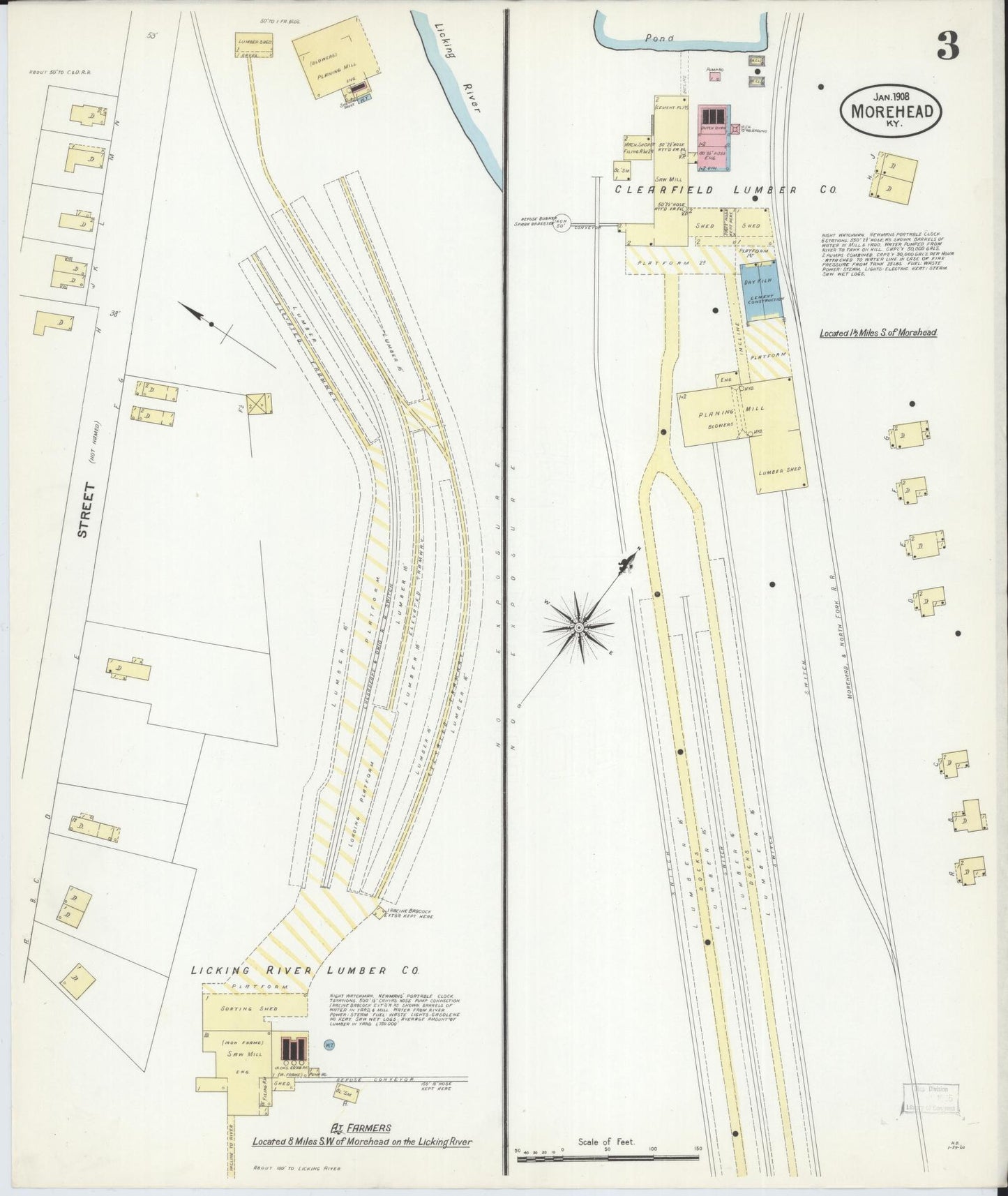 Sanborn Fire Insurance Map from Morehead, Rowan County, Kentucky (1908), Sheet #0003 - Historic Sanborn Fire Insurance Map Print, vintage old map wall art, antique decor, genealogy gift, Kentucky Kentucky map