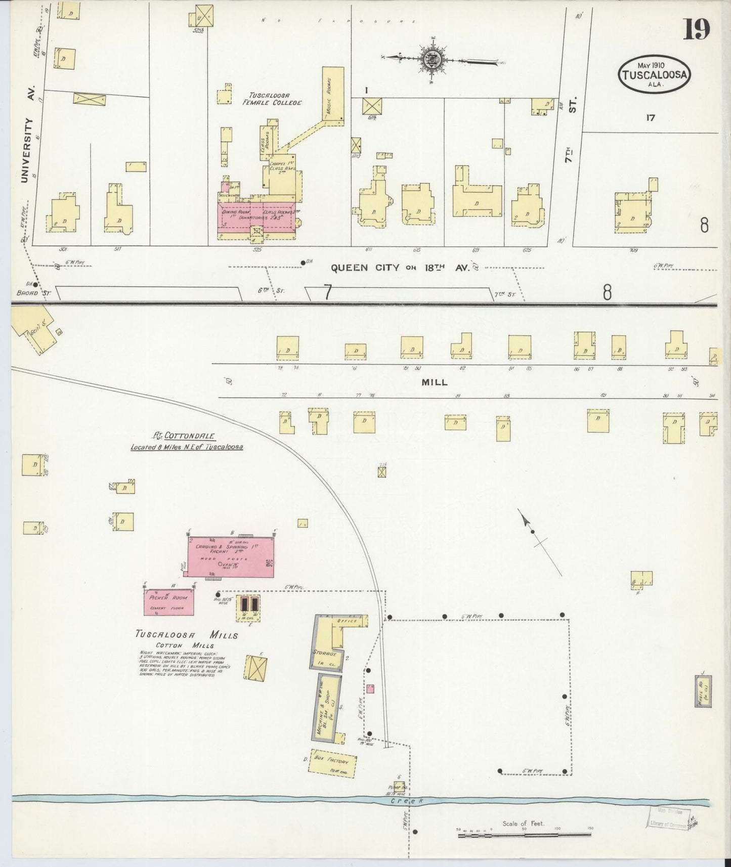Sanborn Fire Insurance Map from Tuscaloosa, Tuscaloosa County, Alabama (1910), Sheet #0019 - Historic Sanborn Fire Insurance Map Print, vintage old map wall art, antique decor, genealogy gift, Alabama Alabama map