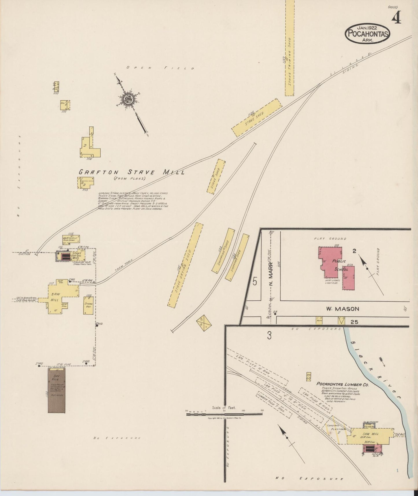 Sanborn Fire Insurance Map from Pocahontas, Randolph County, Arkansas (1922), Sheet #0004 - Historic Sanborn Fire Insurance Map Print, vintage old map wall art, antique decor, genealogy gift, Arkansas Arkansas map