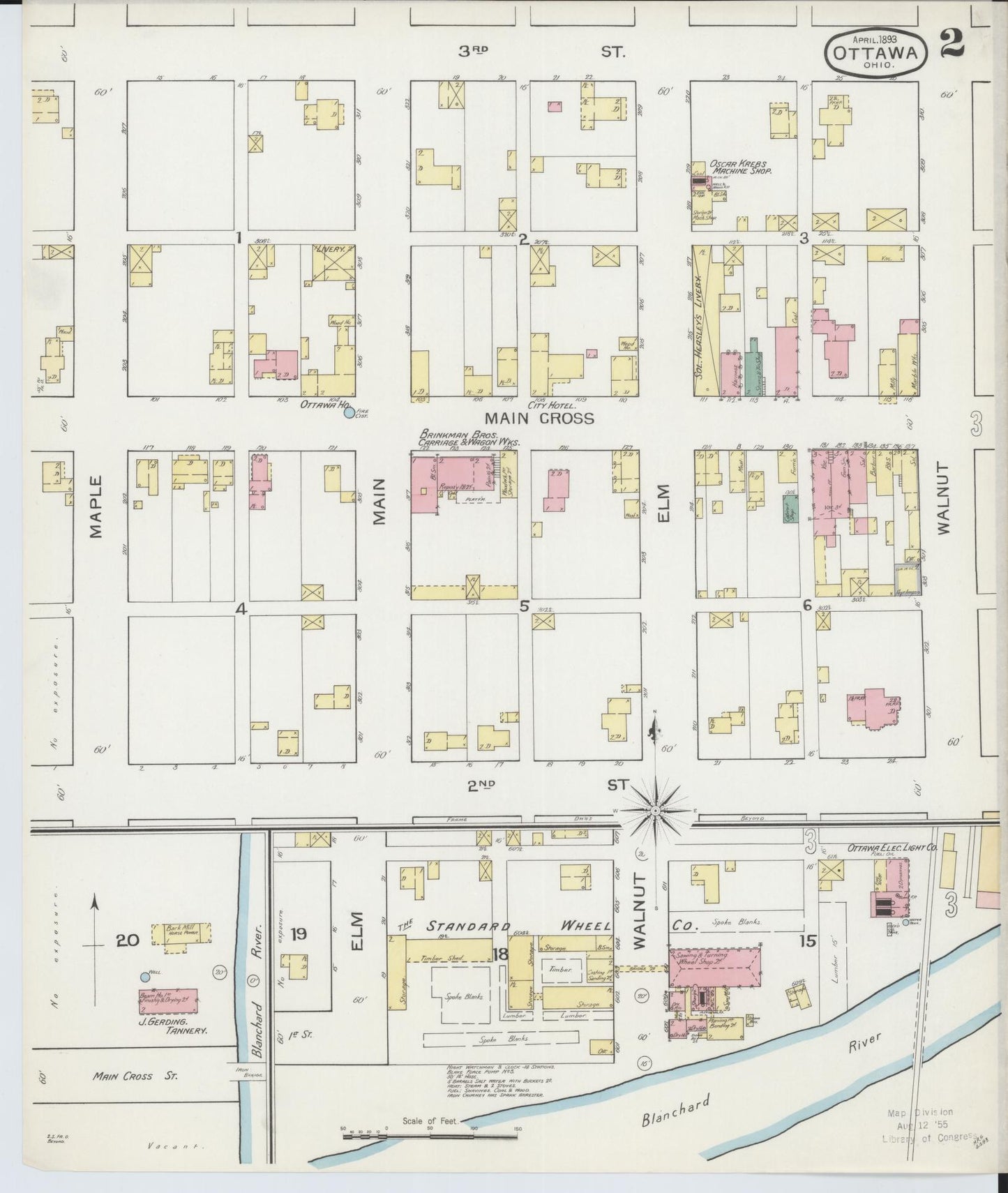 Sanborn Fire Insurance Map from Ottawa, Putnam County, Ohio (1893), Sheet #0002 - Historic Sanborn Fire Insurance Map Print, vintage old map wall art, antique decor, genealogy gift, Ohio Ohio map