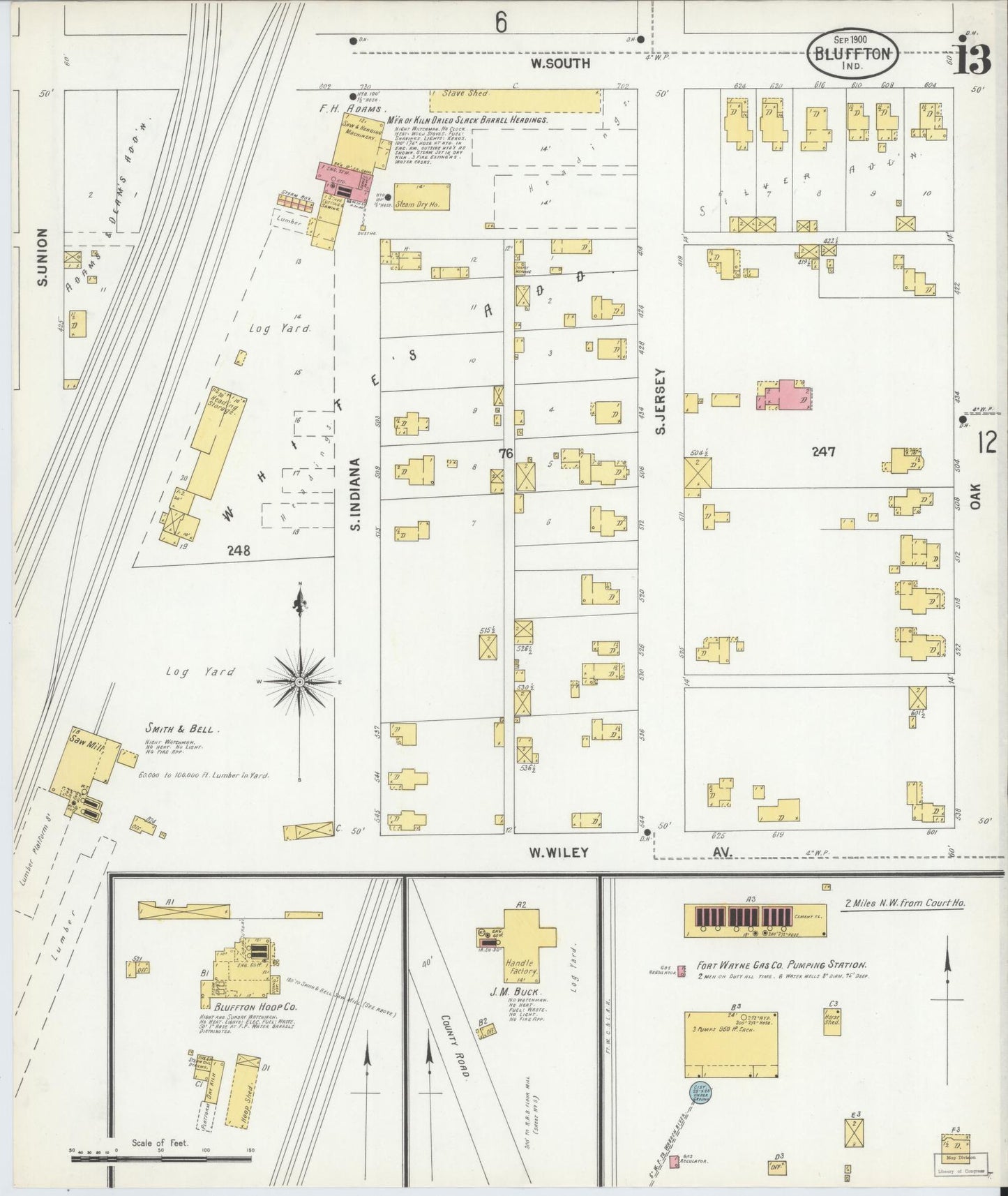 Sanborn Fire Insurance Map from Bluffton, Wells County, Indiana (1900), Sheet #0013 - Complete Map Set gallery image, historic Sanborn map, vintage wall art, Indiana Indiana