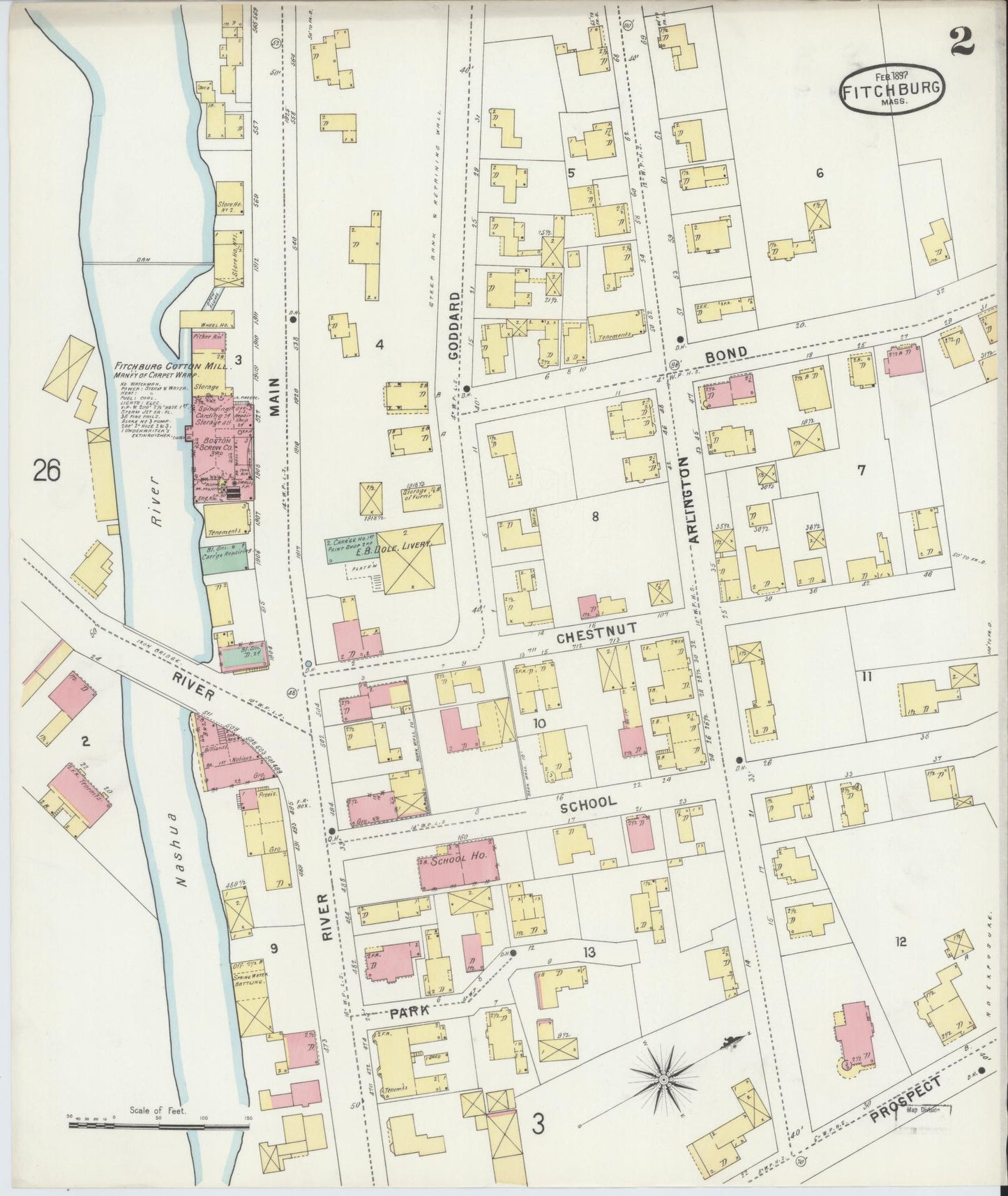 Sanborn Fire Insurance Map from Fitchburg, Worcester County, Massachusetts (1897), Sheet #0002 - Historic Sanborn Fire Insurance Map Print, vintage old map wall art, antique decor, genealogy gift, Massachusetts Massachusetts map