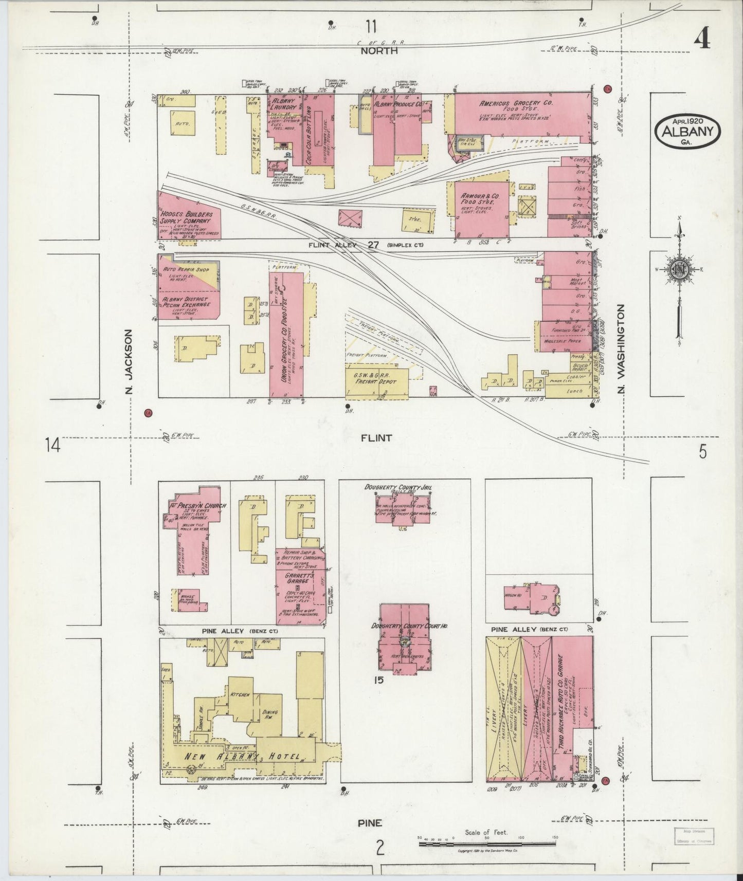 Sanborn Fire Insurance Map from Albany, Dougherty County, Georgia (1920), Sheet #0004 - Historic Sanborn Fire Insurance Map Print, vintage old map wall art, antique decor, genealogy gift, Georgia Georgia map