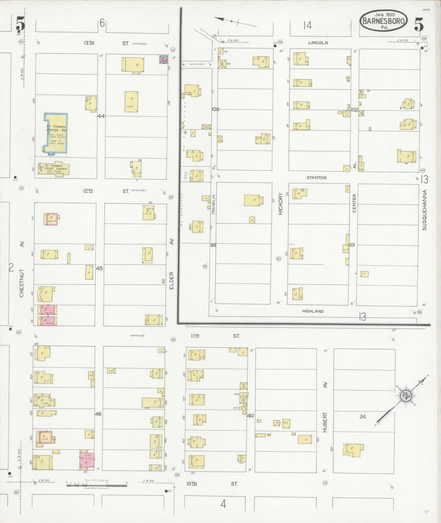 Sanborn Fire Insurance Map from Barnesboro, Cambria County, Pennsylvania (1930), Sheet #0005 - Historic Sanborn Fire Insurance Map Print, vintage old map wall art, antique decor, genealogy gift, Pennsylvania Pennsylvania map
