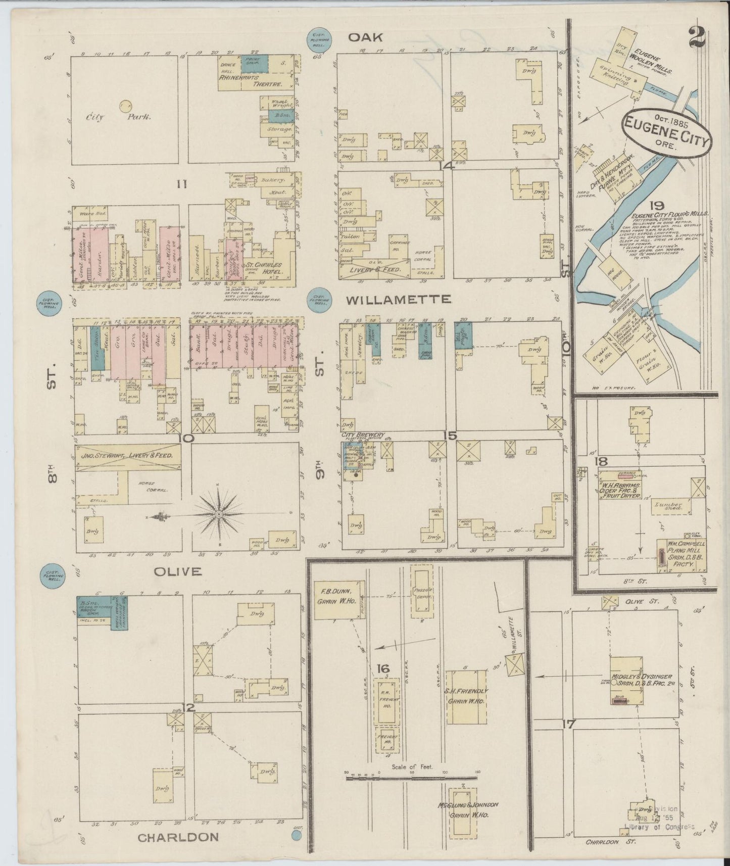 Sanborn Fire Insurance Map from Eugene, Lane County, Oregon (1885), Sheet #0002 - Complete Map Set gallery image, historic Sanborn map, vintage wall art, Oregon Oregon
