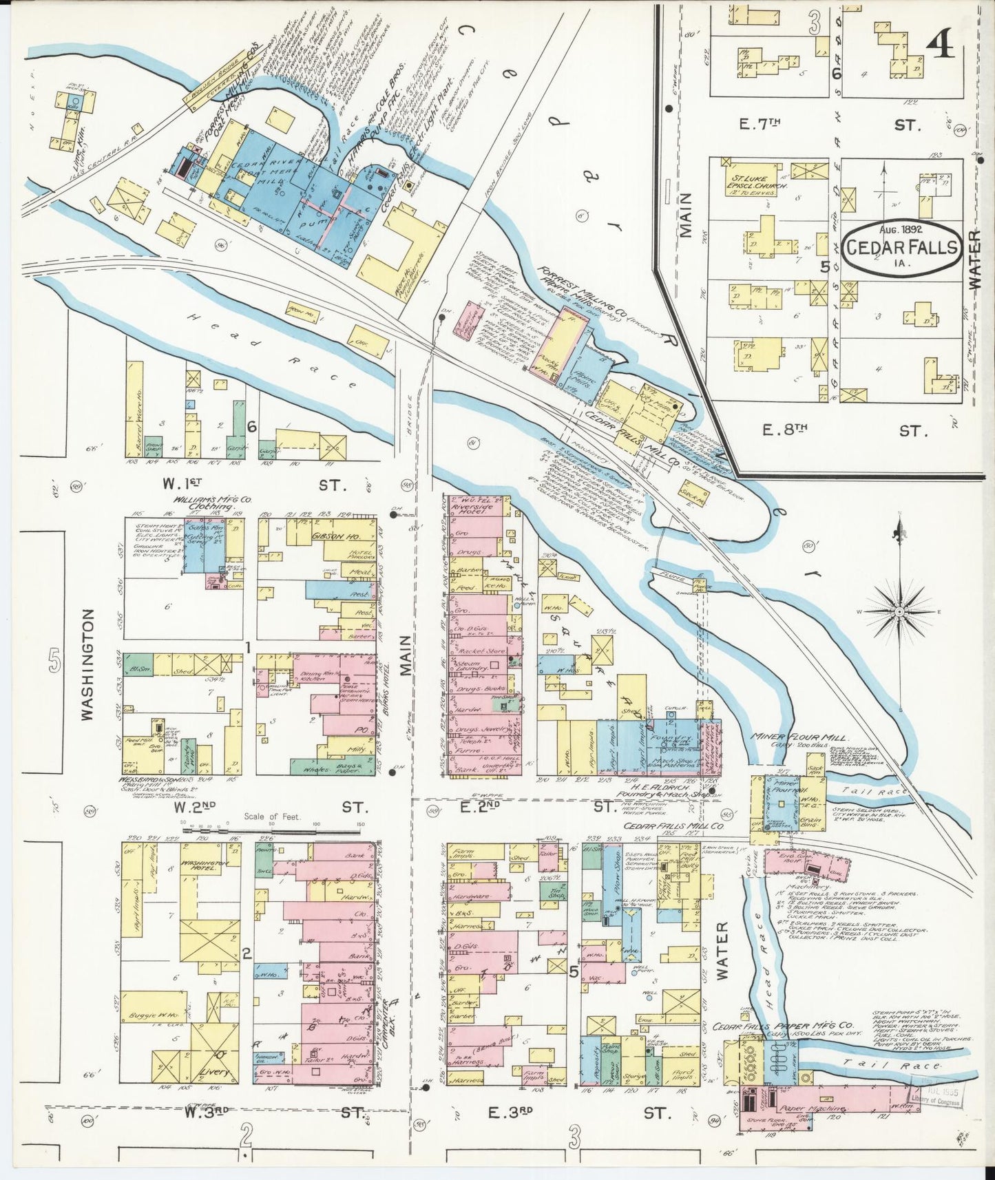 Sanborn Fire Insurance Map from Cedar Falls, Black Hawk County, Iowa (1892), Sheet #0004 - Historic Sanborn Fire Insurance Map Print, vintage old map wall art