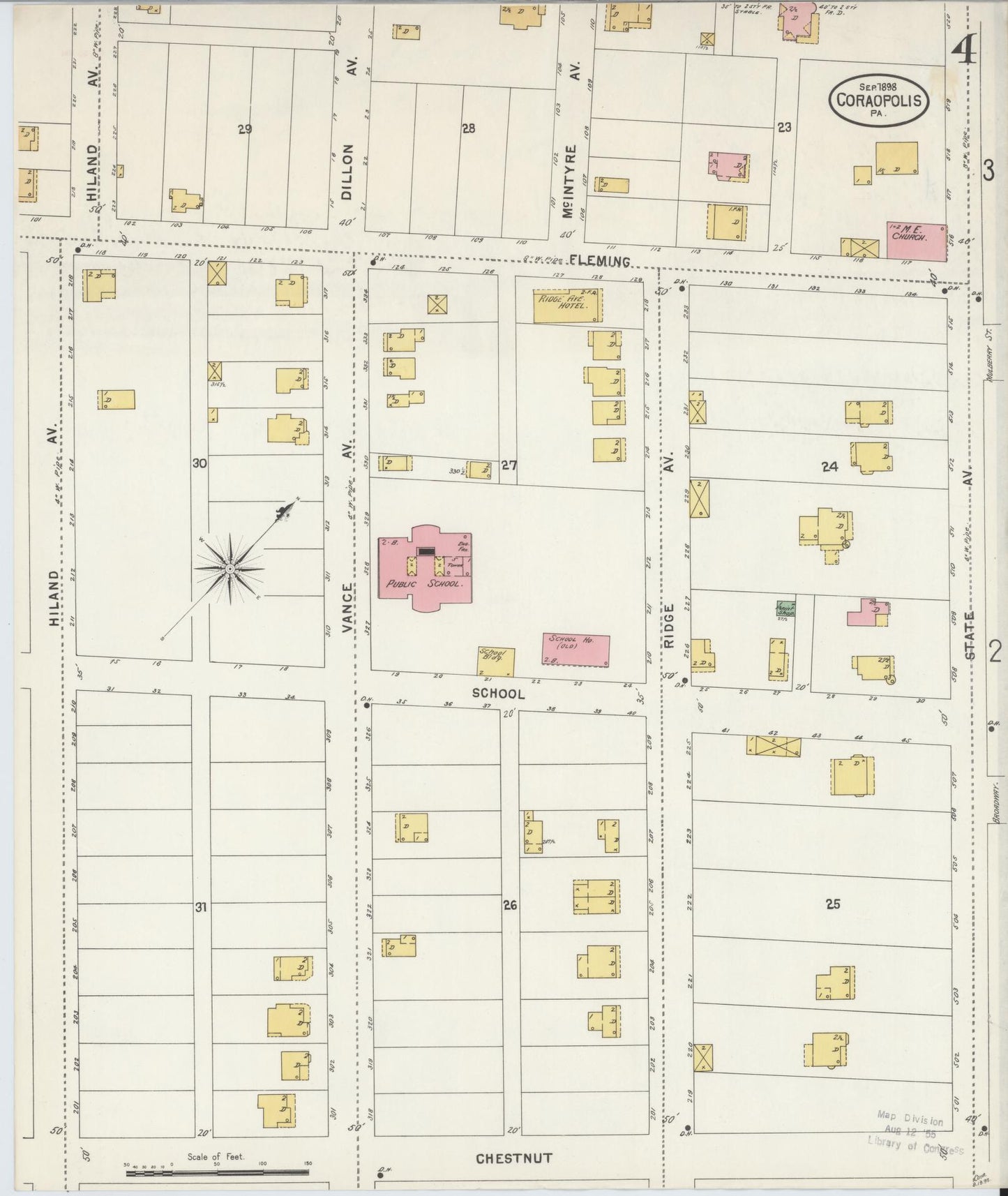 Sanborn Fire Insurance Map from Coraopolis, Allegheny County, Pennsylvania (1898), Sheet #0004 - Historic Sanborn Fire Insurance Map Print, vintage old map wall art, antique decor, genealogy gift, Pennsylvania Pennsylvania map
