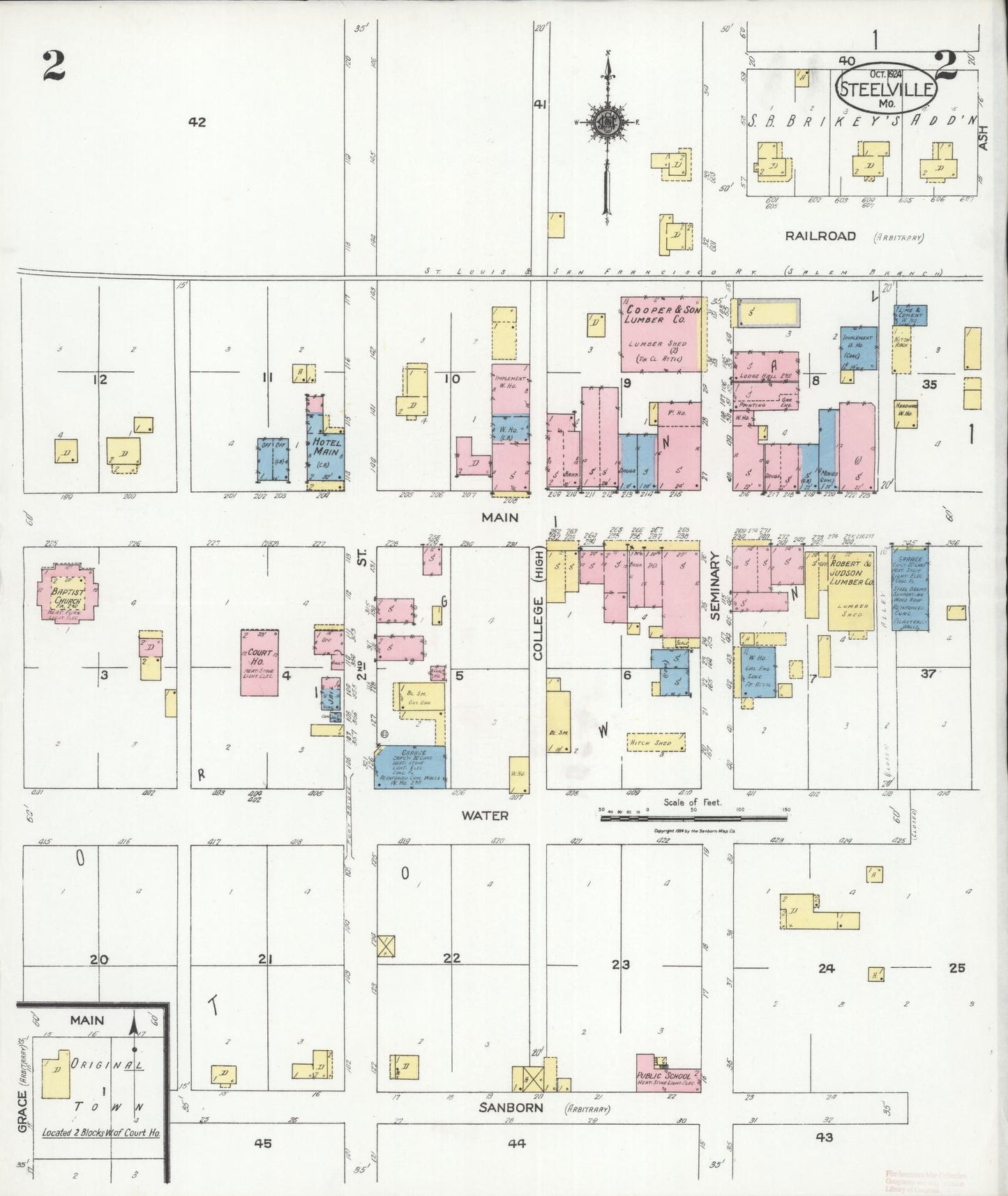 Sanborn Fire Insurance Map from Steelville, Crawford County, Missouri (1924), Sheet #0002 - Complete Map Set gallery image, historic Sanborn map, vintage wall art, Missouri Missouri