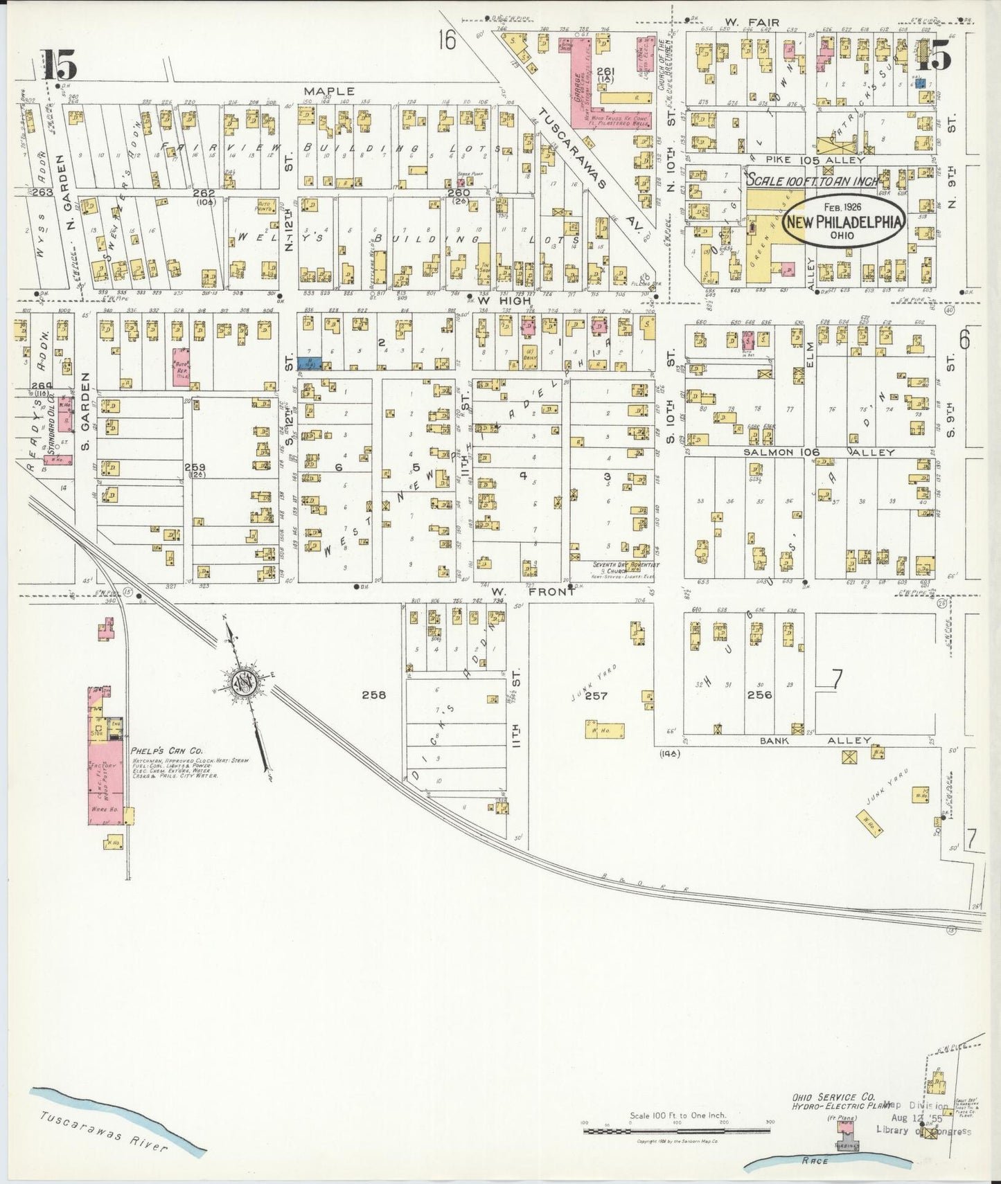 Sanborn Fire Insurance Map from New Philadelphia, Tuscarawas County, Ohio (1926), Sheet #0015 - Historic Sanborn Fire Insurance Map Print, vintage old map wall art, antique decor, genealogy gift, Ohio Ohio map