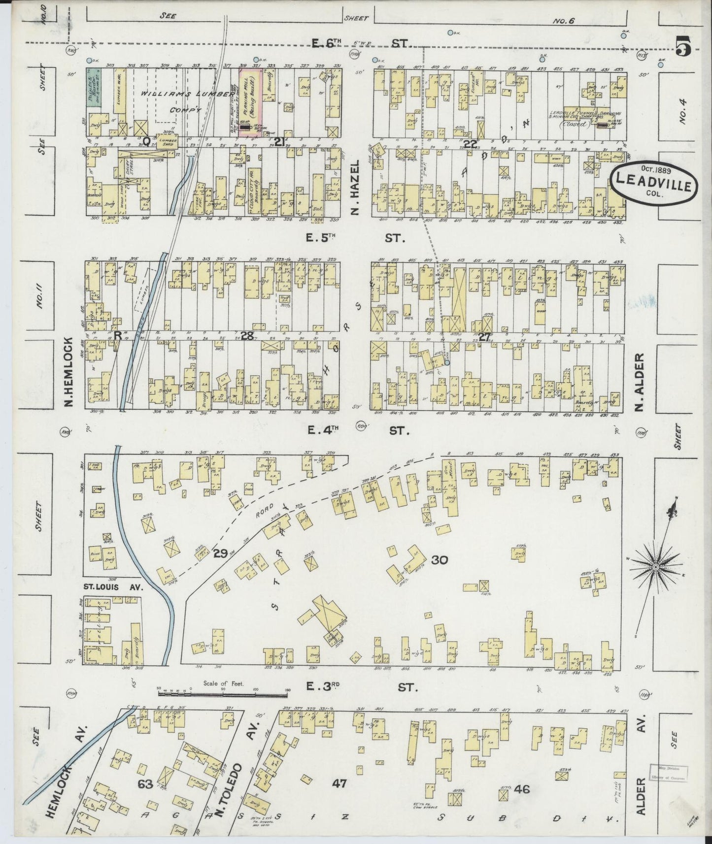 Sanborn Fire Insurance Map from Leadville, Lake County, Colorado (1889), Sheet #0005 - Historic Sanborn Fire Insurance Map Print, vintage old map wall art, antique decor, genealogy gift, Colorado Colorado map