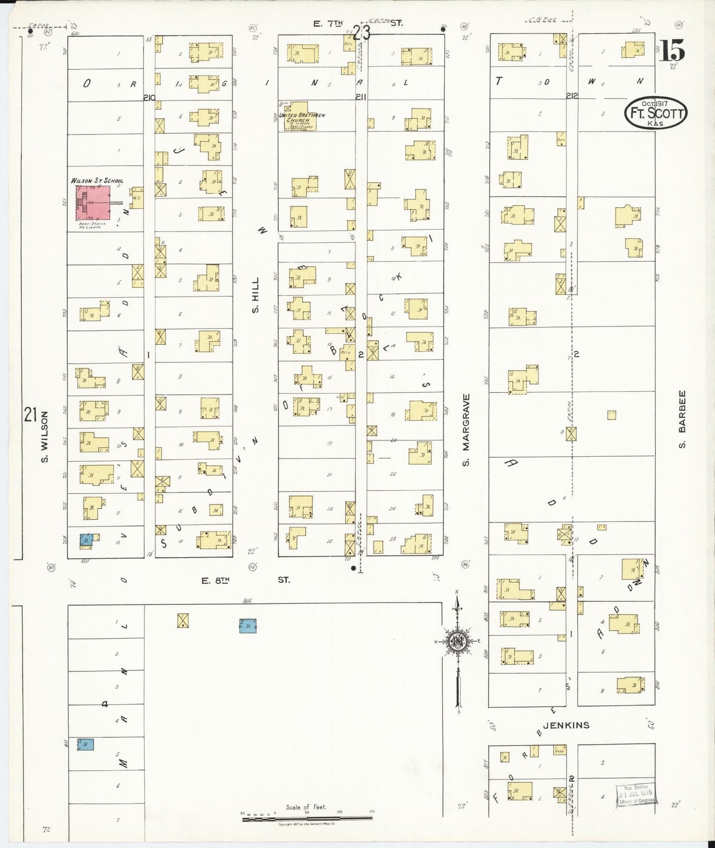 Sanborn Fire Insurance Map from Fort Scott, Bourbon County, Kansas (1917), Sheet #0015 - Historic Sanborn Fire Insurance Map Print, vintage old map wall art, antique decor, genealogy gift, Kansas Kansas map