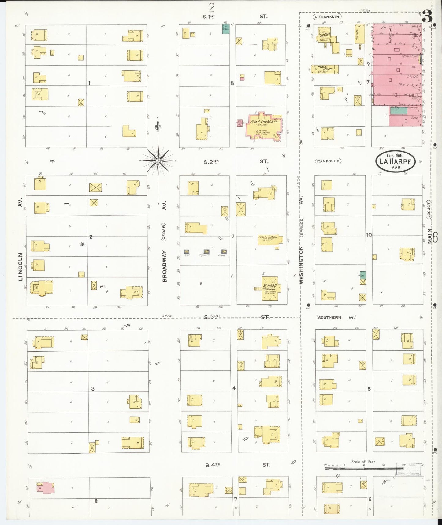 Sanborn Fire Insurance Map from La Harpe, Allen County, Kansas (1906), Sheet #0003 - Historic Sanborn Fire Insurance Map Print, vintage old map wall art, antique decor, genealogy gift, Kansas Kansas map