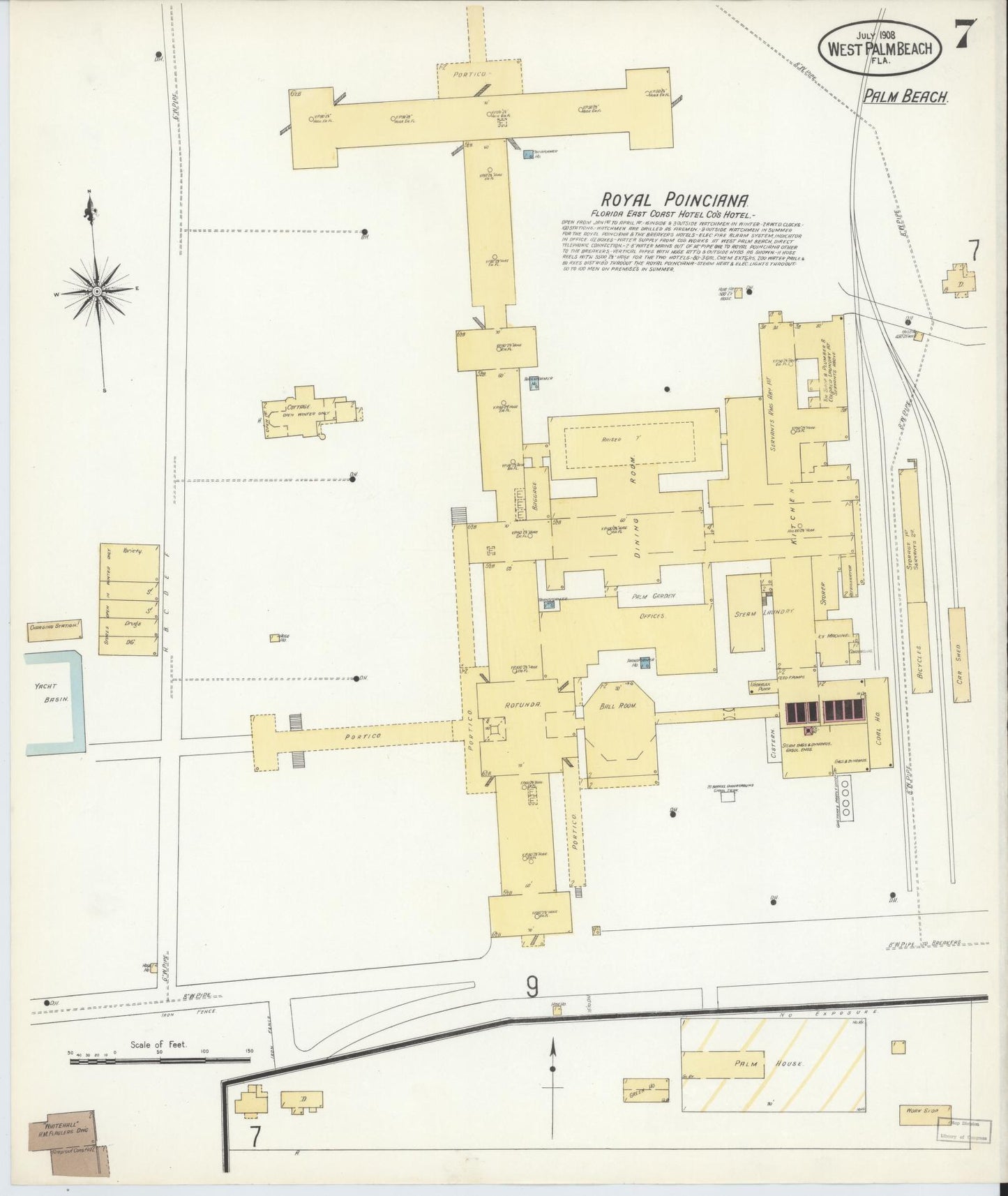 Sanborn Fire Insurance Map from West Palm Beach, Dade County, Florida (1908), Sheet #0007 - Historic Sanborn Fire Insurance Map Print, vintage old map wall art, antique decor, genealogy gift, Florida Florida map
